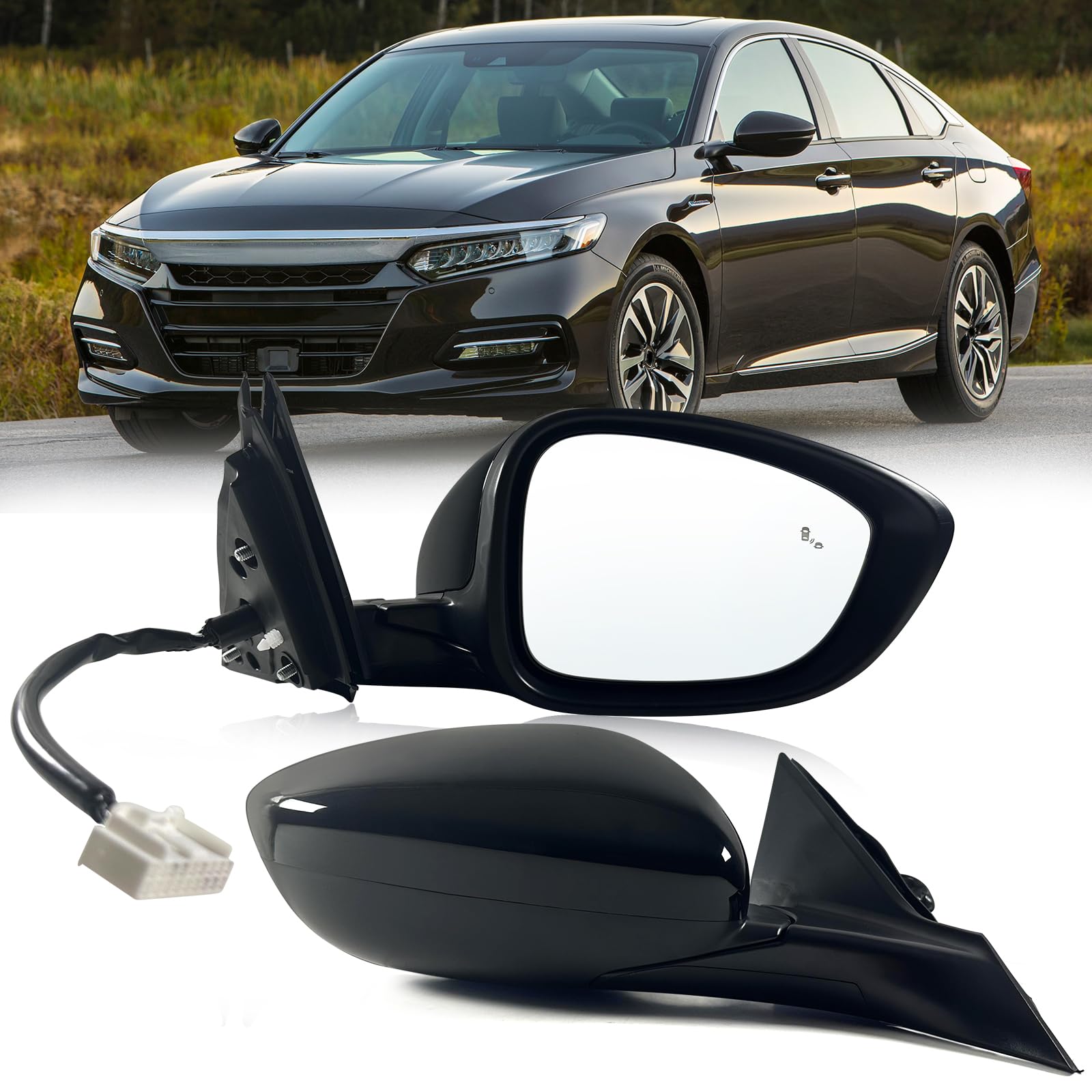 Lqito Left Driver Mirror Fits 2018-2022 Honda Accord Lx, Sport With Power Glass, Heated Blind, Spot Detection And Manual Folding