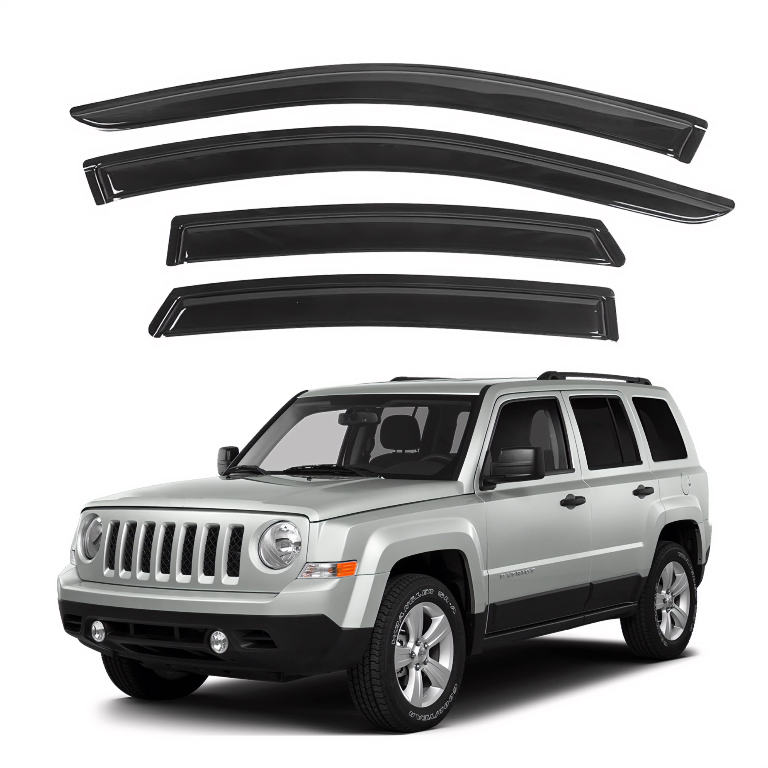Ig Window Visor For Jeep Patriot 2007-2018, Rain Guard Tape-On Durable Sun Wind Side Vent Window Deflector Mugen Style, 2007 200