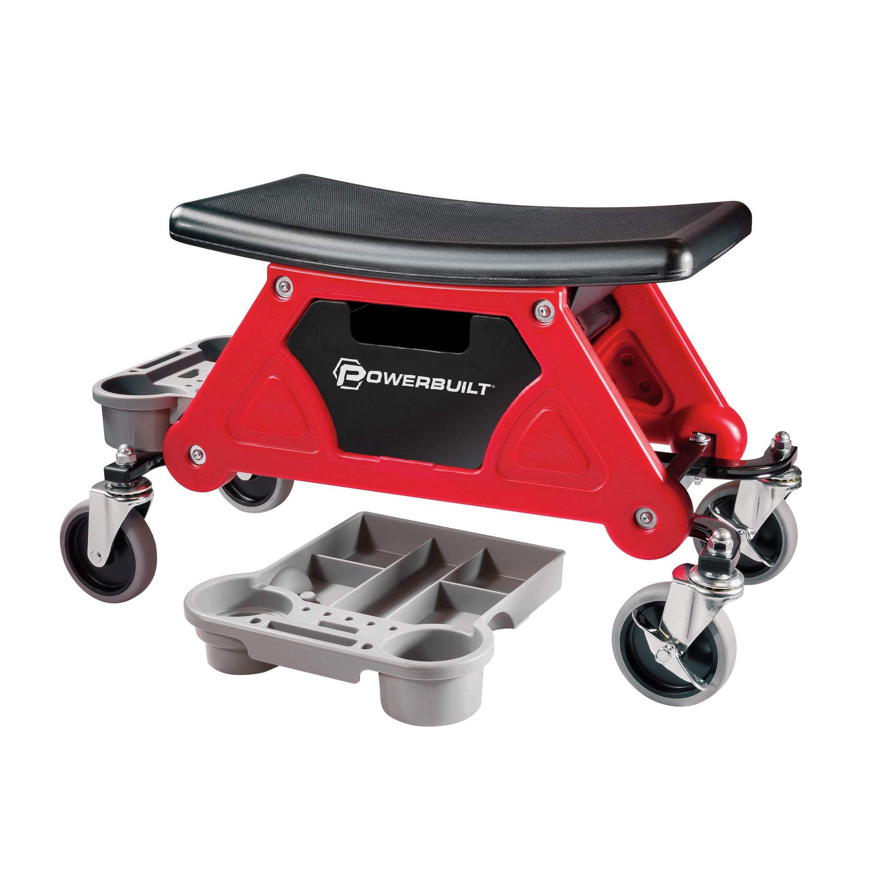 Powerbuilt Heavy Duty Roller Mechanics Seat and Brake Stool with 4-in. Rubber Swivel Casters Roll Over Anything, Big Seating Pla