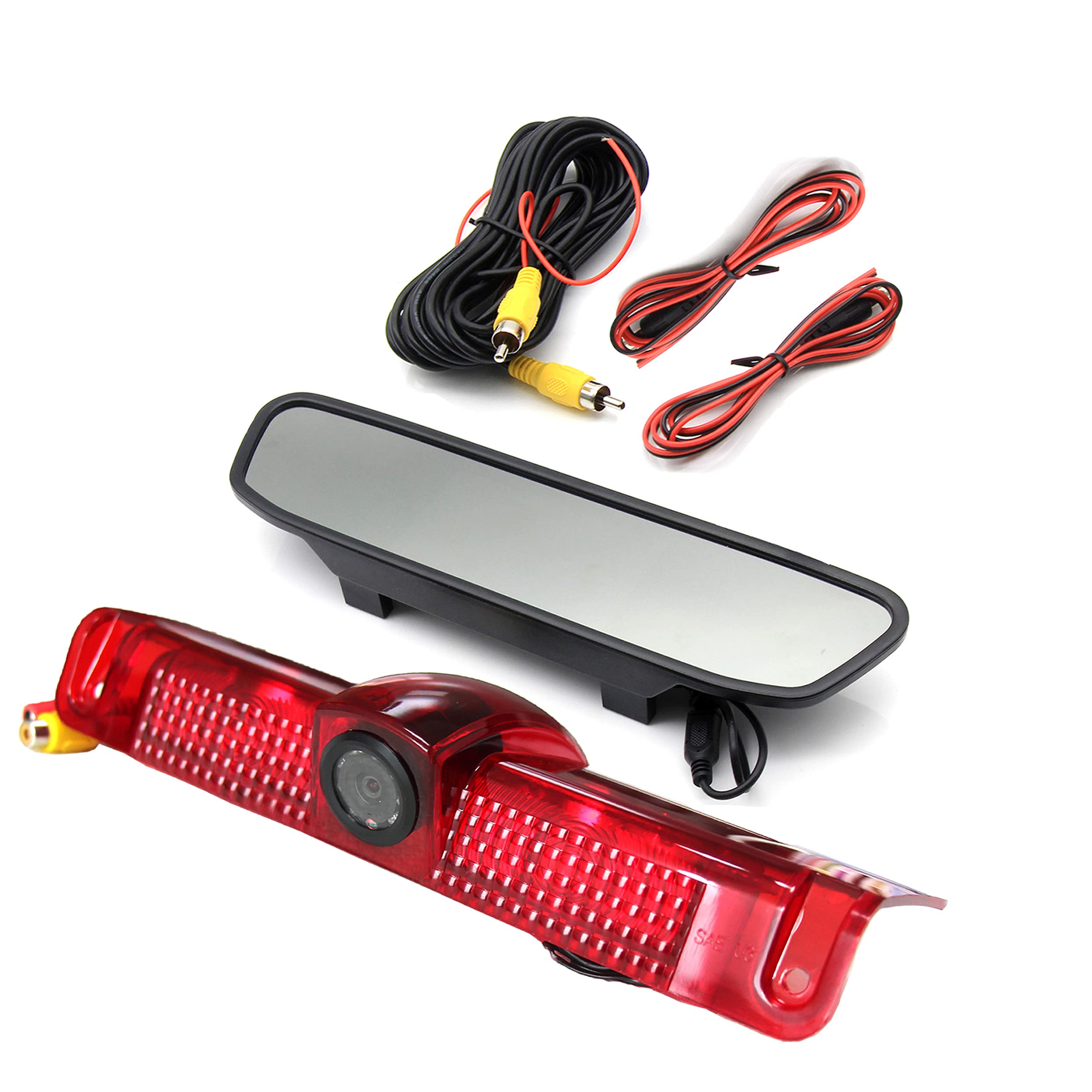 Red Wolf 3Rd Third Brake Light Backup Camera W/4'' Rear View Mirror Monitor Kit For Chevrolet Chevy Express/Gmc Savana 2500 3500