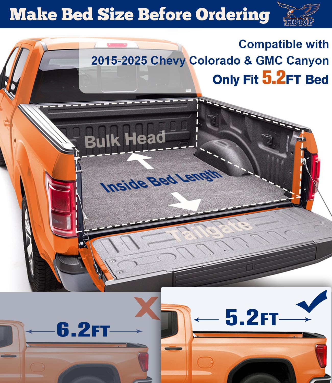 Tiptop Tri-Fold Hard Tonneau Cover Truck Bed Frp On Top For 2015-2025 Colorado/Canyon 5.2Ft Bed (61.7'') | Tpm3 |