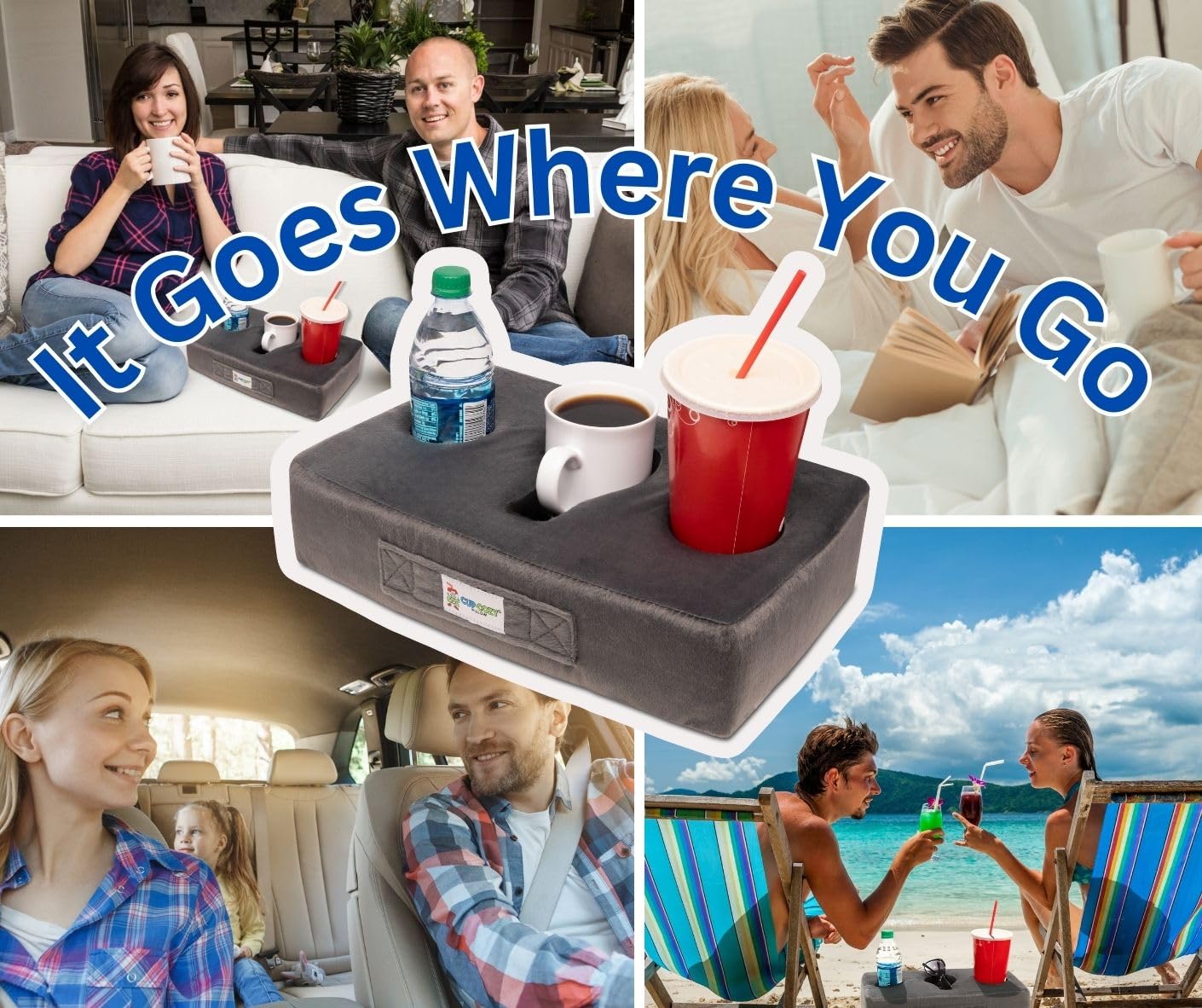 The Original Cup Cozy Pillow Gray-As Seen On Tv-The World'S Best Couch/Bed/Car Cup Holder For Drinks/Snacks/Remotes! (Black)