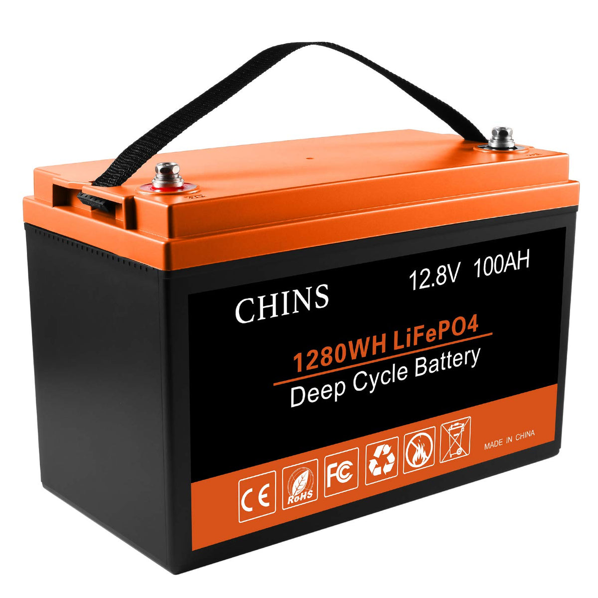 Chins Lifepo4 Battery 12V 100Ah Lithium Battery - Built-In 100A Bms With Low-Temp Protection, 2000~5000 Cycles, Perfect For Trol