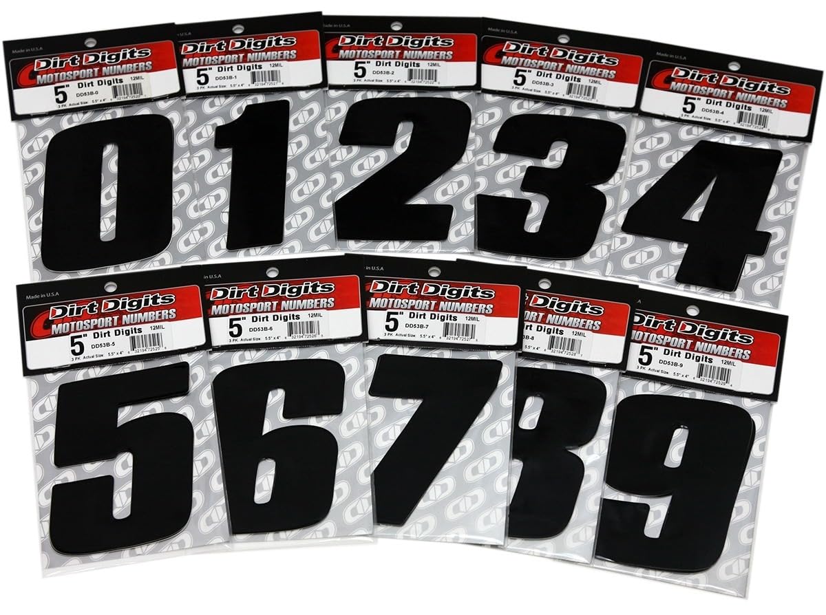 Dirt Digits DD53B-5 Black 5.5'' High-Gloss Precision Die Cut Vinyl Number 5, 3 Pack