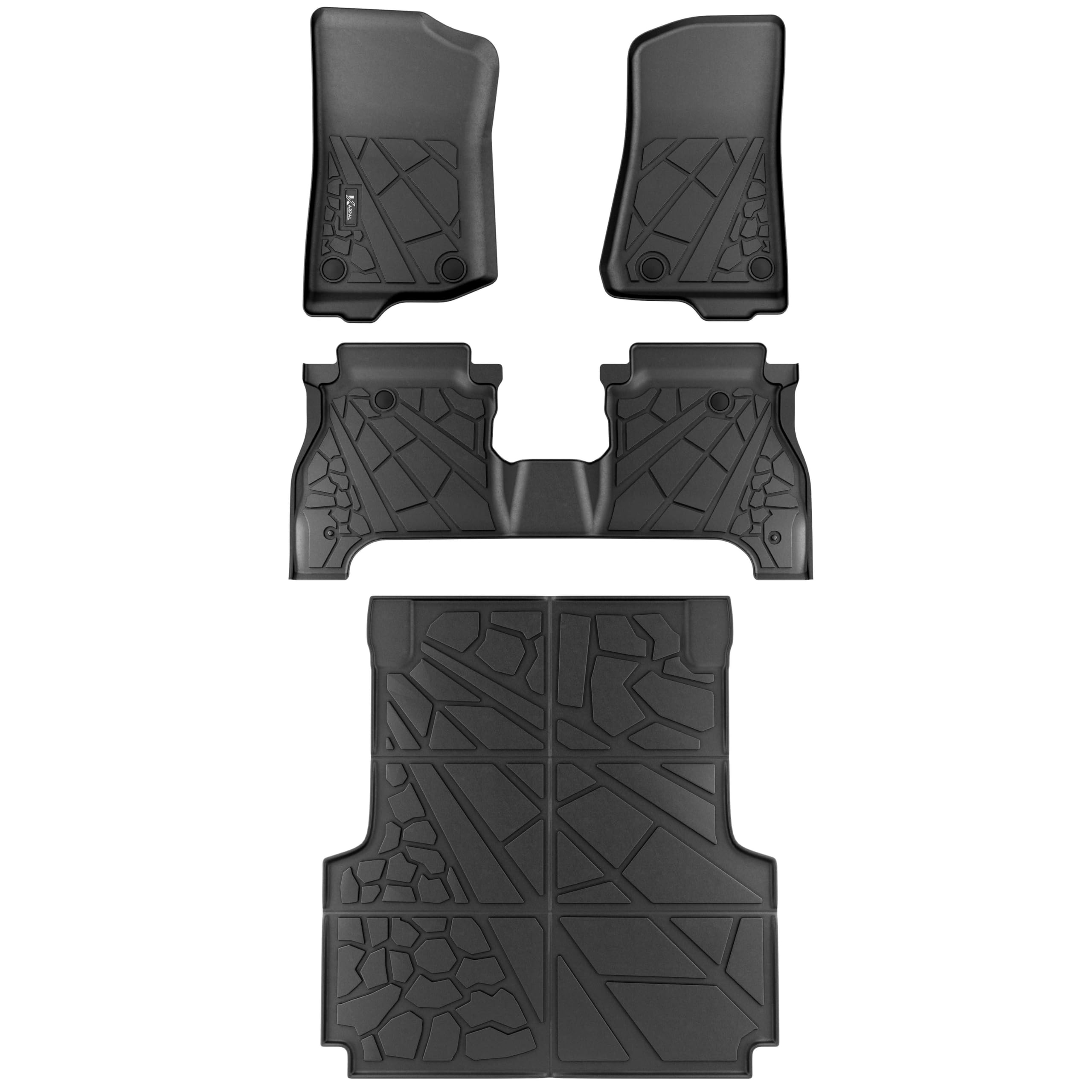 Karpal Floor Mats Bed Mat Fit For Jeep Gladiator Jt 2020-2024, Tpe All Weather Protection Front & 2Nd Row Floor Liners & Trunk M