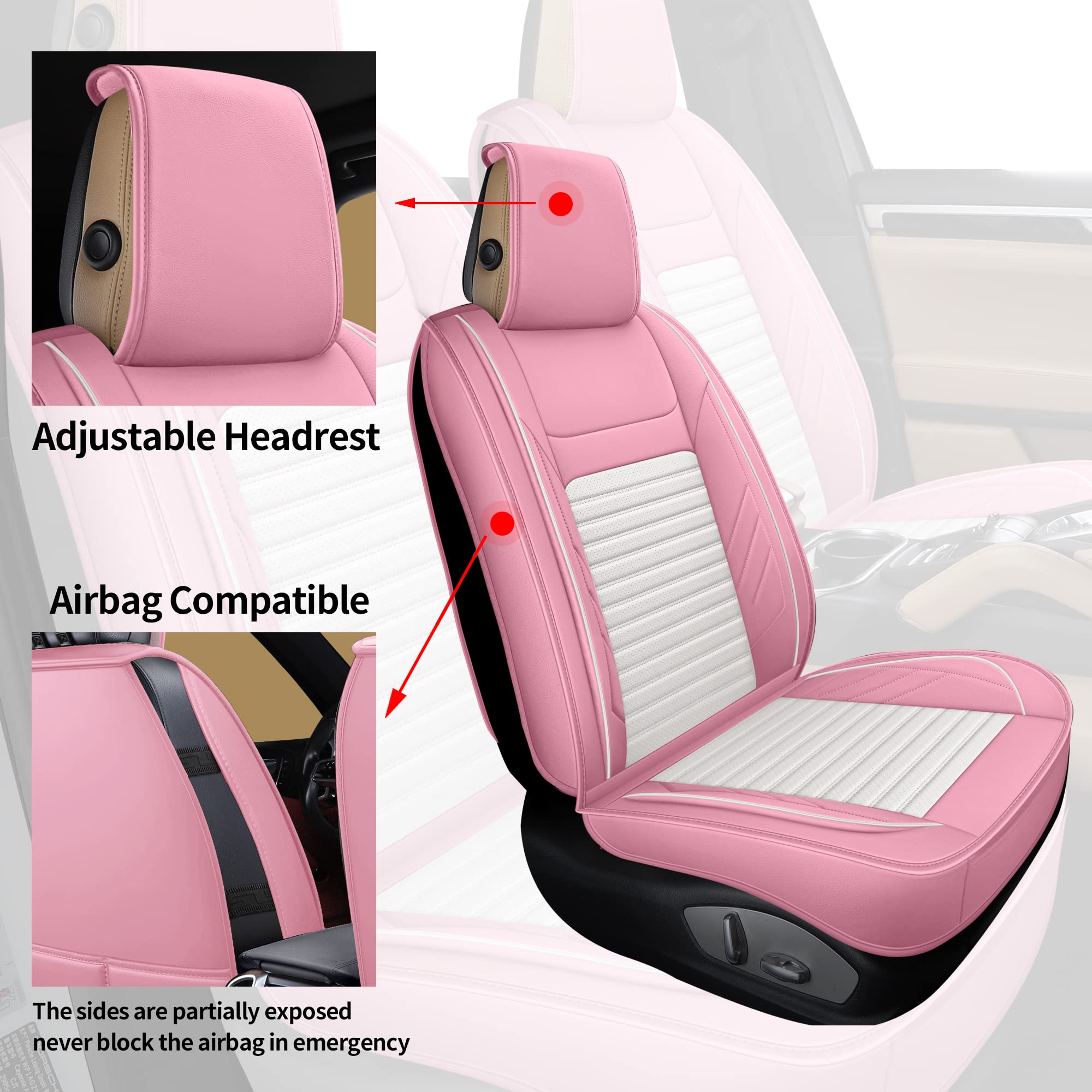 Aoog Pink Leather Car Seat Covers, Leatherette Automotive Seat Cover For Cars Suv Pick-Up Truck, Universal Non-Slip Car Seat Cover Waterproof Protectors Interior Accessories, Front Pair