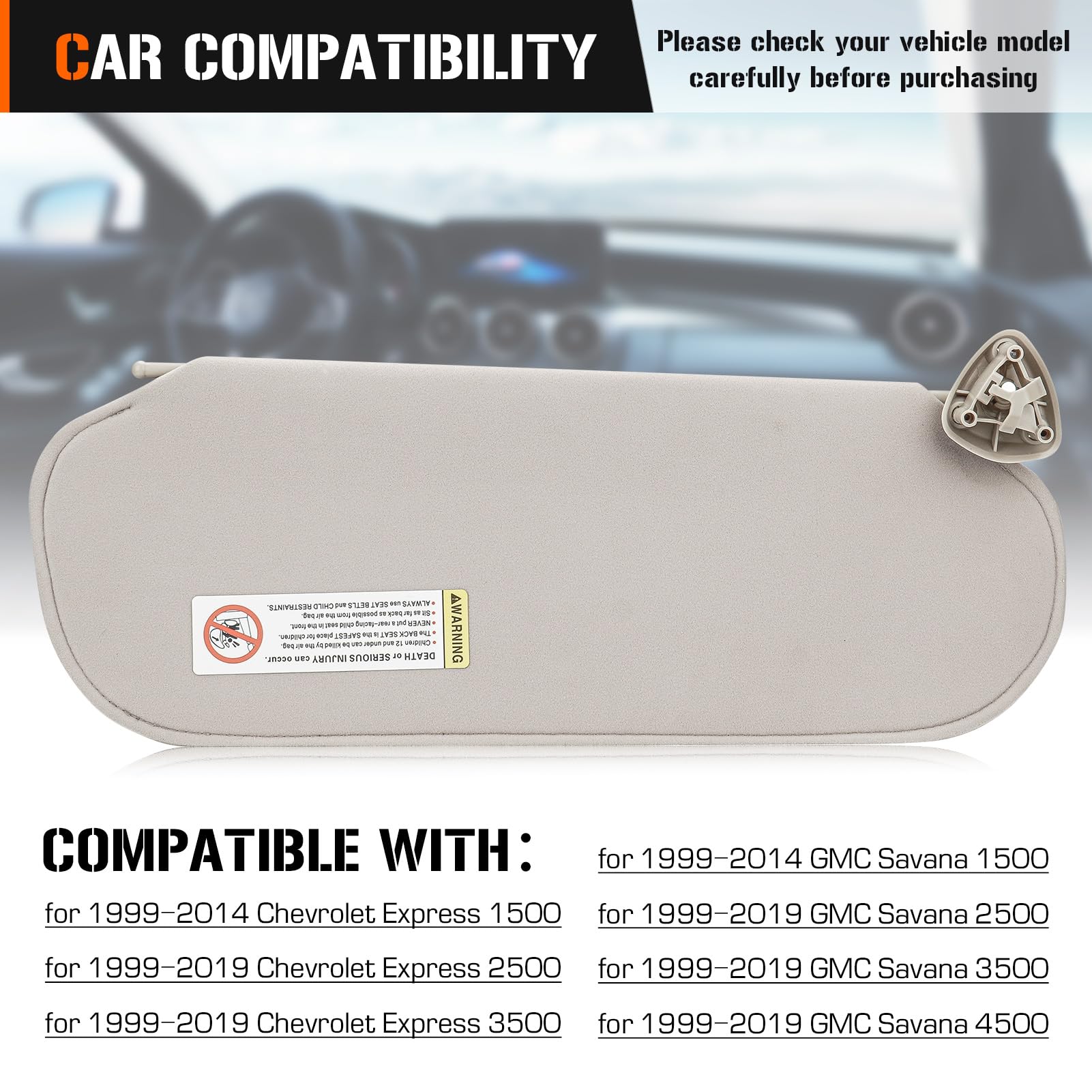 Left & Right Sun Visor for 1999-2014 Chevy Express & GMC Savana 1500, 1999-2019 Express & Savana 2500 3500, Driver & Passenger S