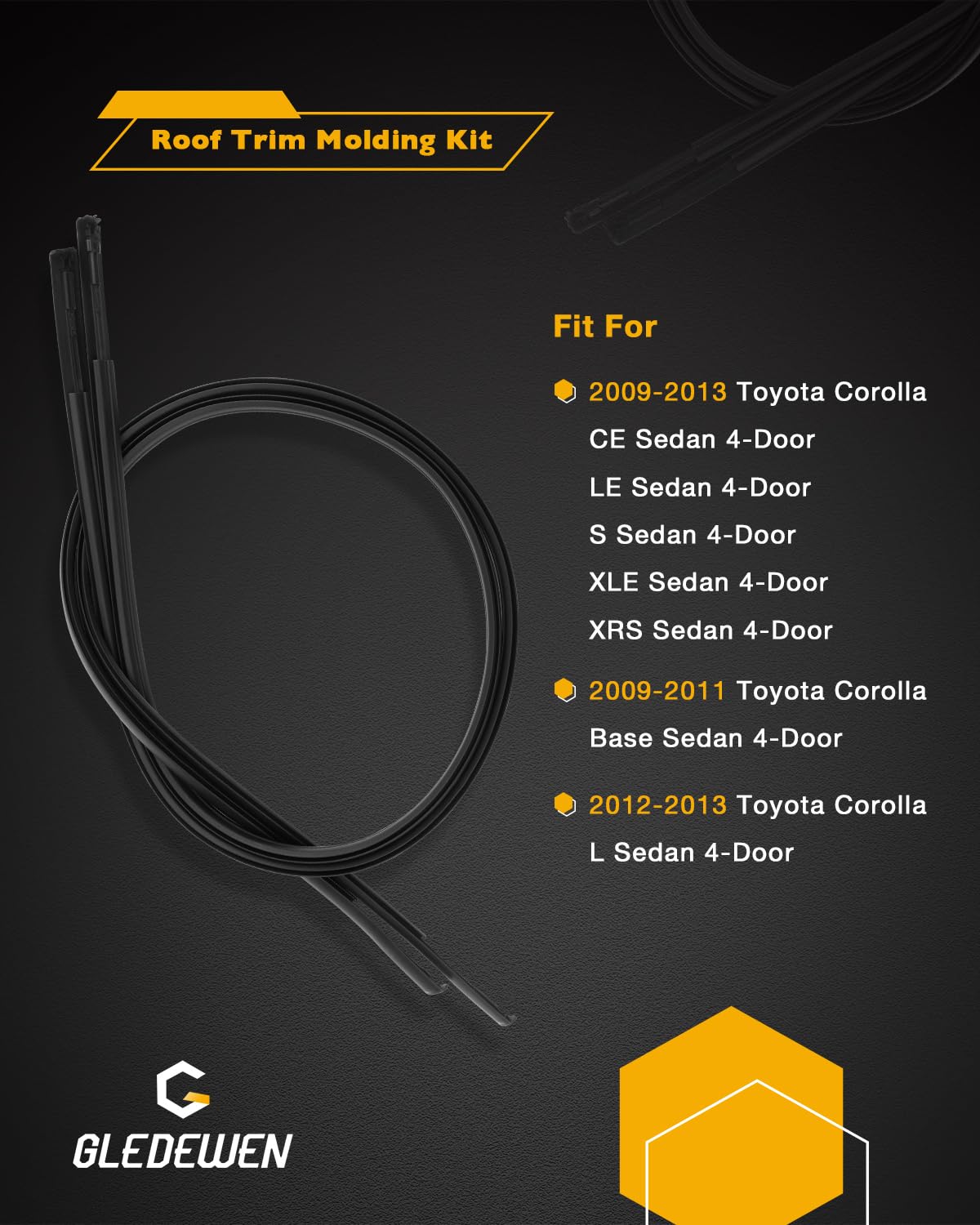 Roof Trim Molding (Pair), Roof Weatherstripping Seal, Compatible with Toyota Corolla 2009-2013, Left Driver and Right Passenger