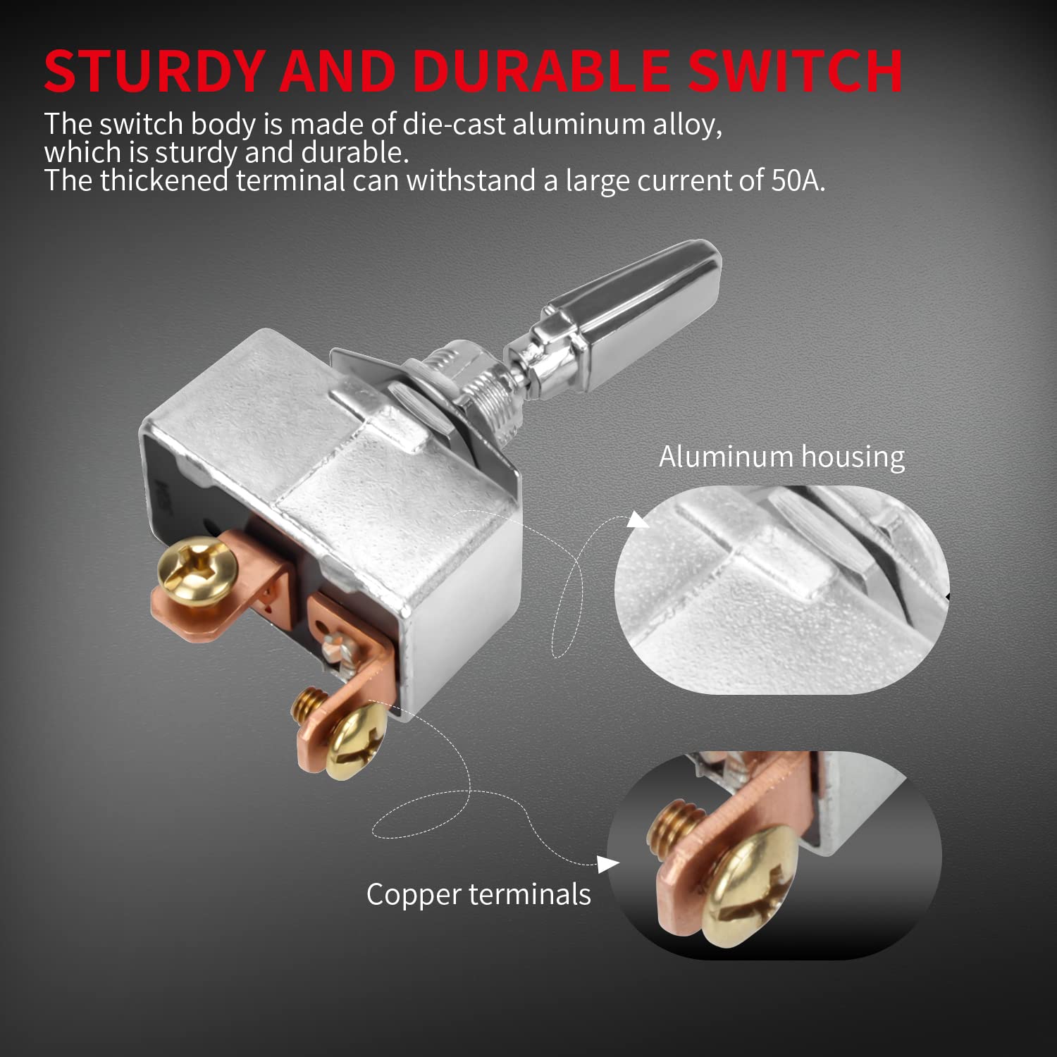 Daiertek Automotive Toggle Switch 50A 12Vdc Heavy Duty 12 Volt On Off Switch 50 Amp Spst 2 Position 2 Pin Metal Chrome Plated Screw Terminals