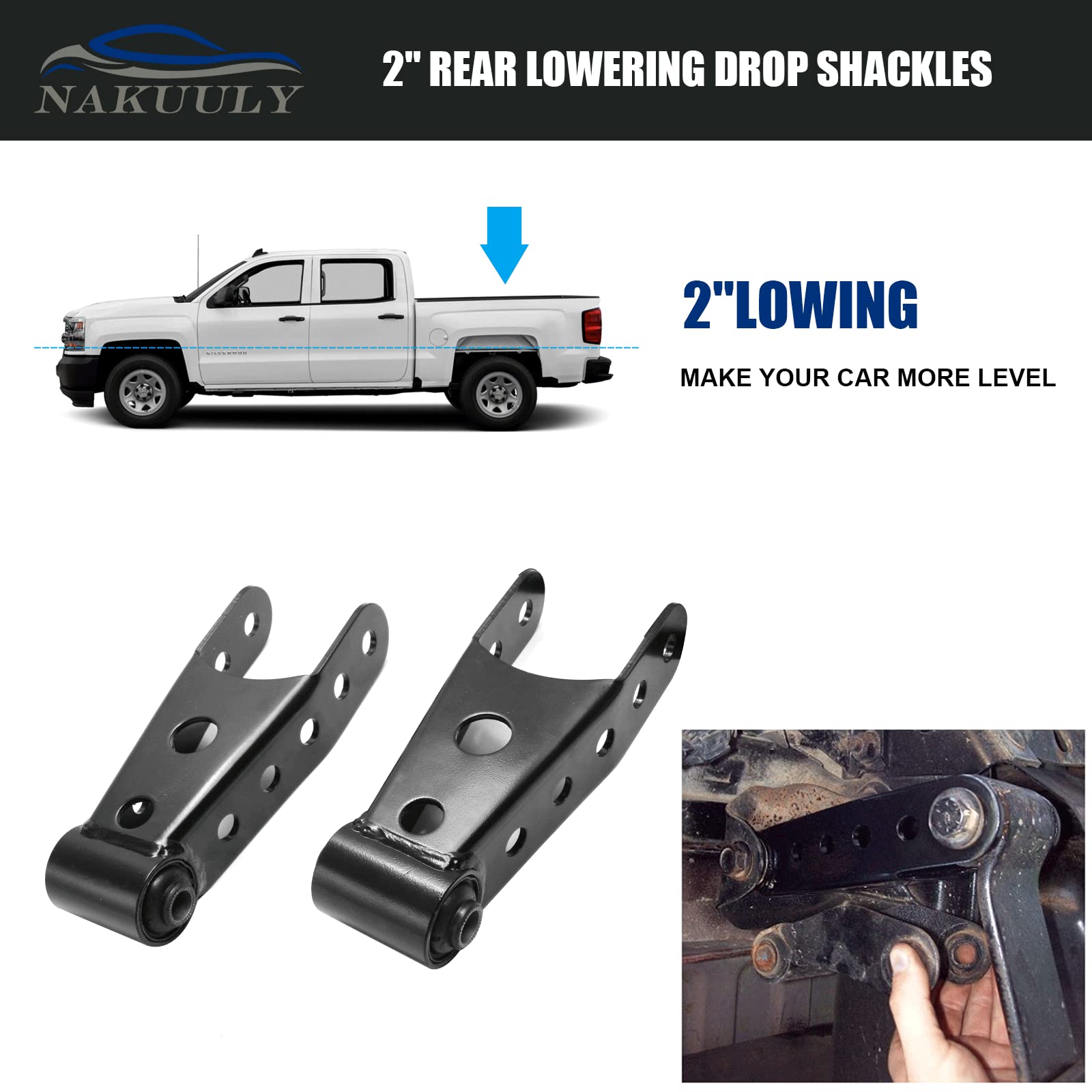 2 Rear Drop Lowering Shackle Suspension Kit 6400 Compatible With Chevy Silverado Gmc Sierra 1500 C1500 K1500 Dodge Ram Replaces # 6400 410520