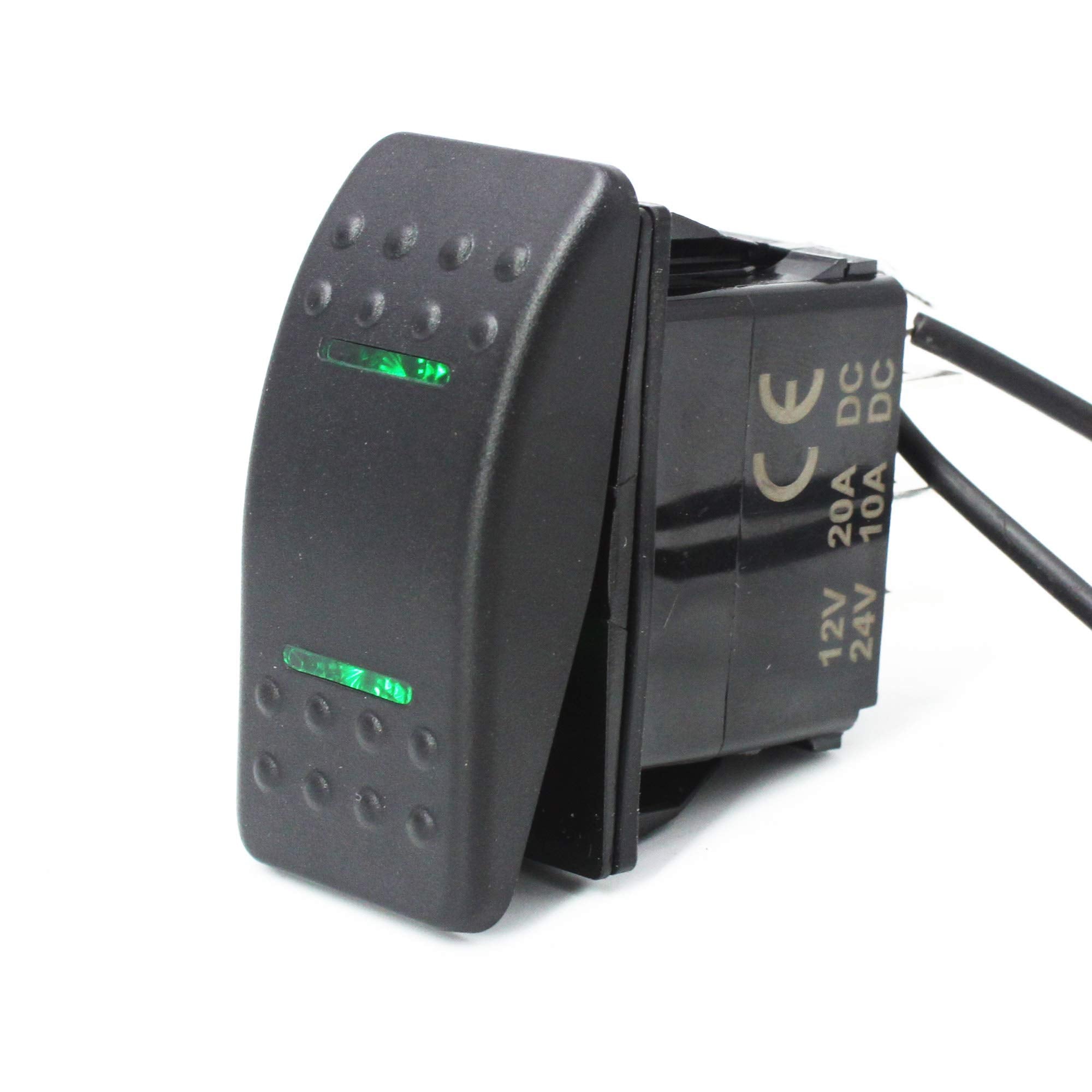 X-Haibei Marine Rocker Switch Waterproof 12V/24V On-Off-On 4 Pin Green Led Lighted For Boat Car Truck Trailer Caravan Rv Suv Atv