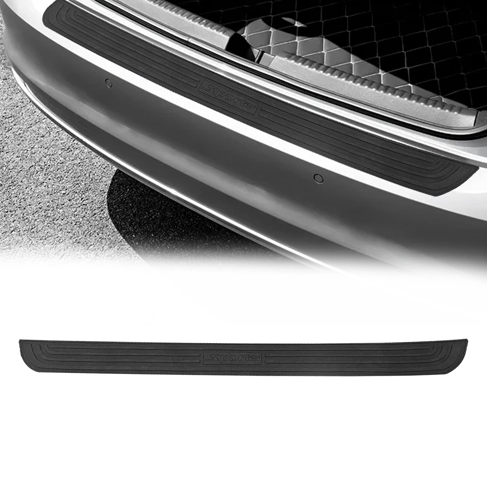 Car Rear Bumper Protector Anti-Scratch Abrasion Rubber Trunk Door Entry Sill Guard, 35.1Inch X2.75Inch Car Exterior Accessories 