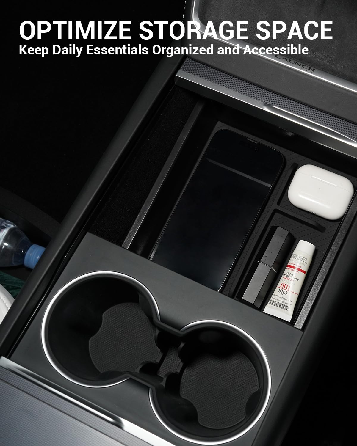 Motrobe 4PCS 2025 2026 Tesla Model Y Center Console Organizer Tray Armrest Storage Box with Removable Pad Cup holder Insert Unde