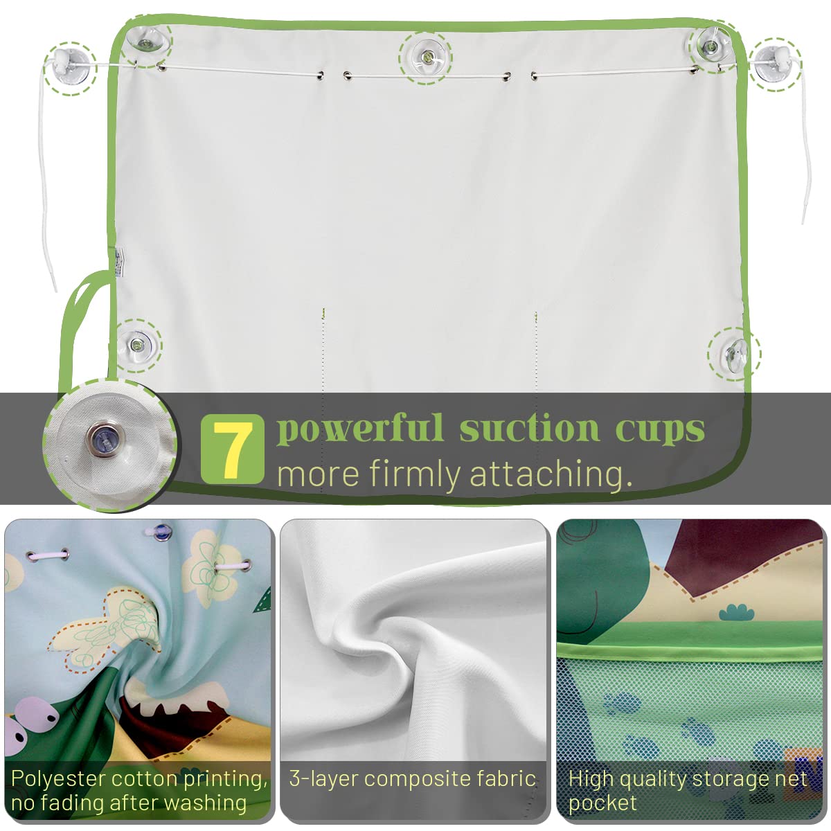 Diza100 Car Window Shade For Baby, 2 Pack Car Sun Shades With Storage Pockets Car Window Curtain 7 Suction Cups Dinosaurs Patter