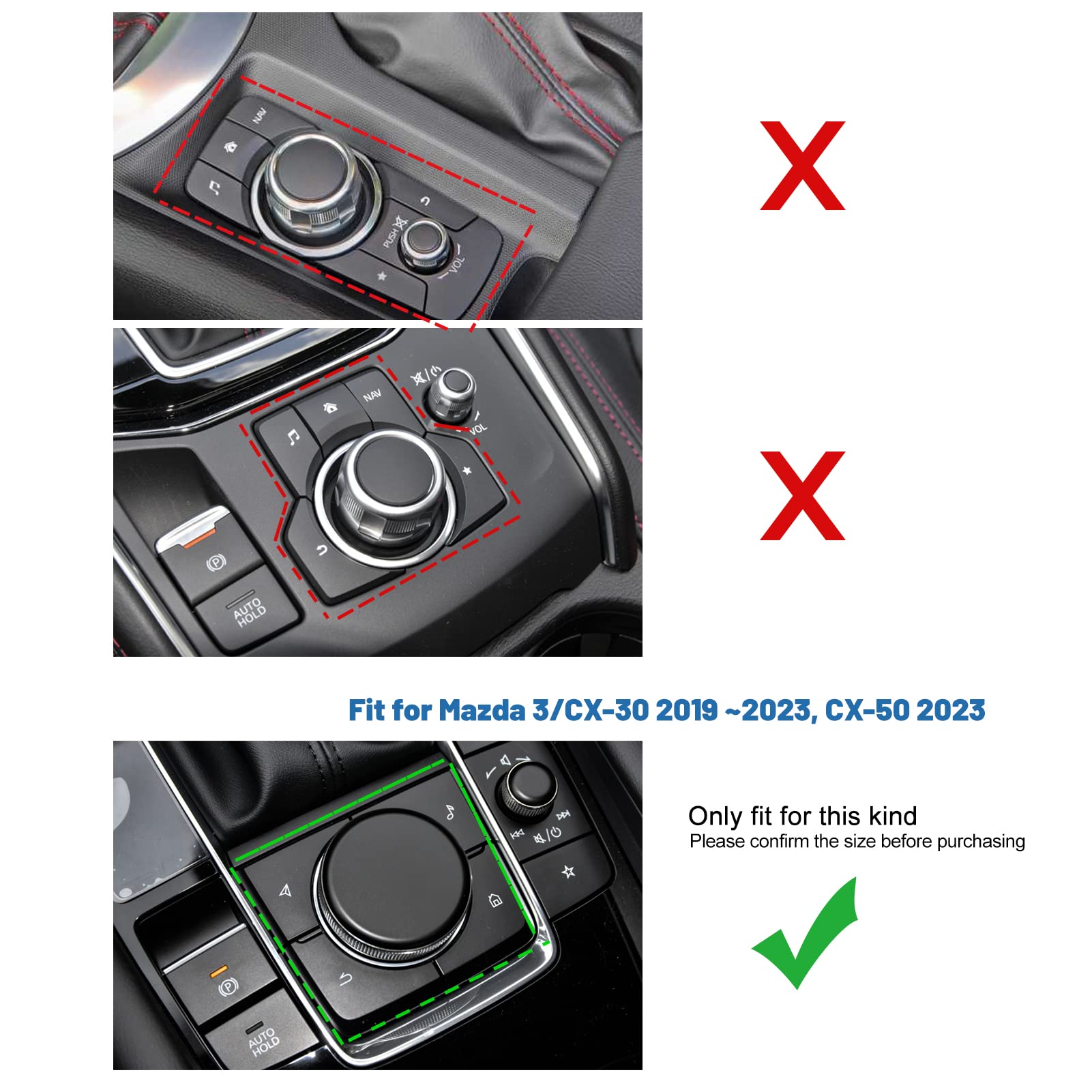 Anfokas Compatible With Mazda 3 Cx-30 Cx-50 Accessories Sporty Car Interior Gear Panel Gears Shift Knob Multimedia & Volume Button Knob Cover Trims Caps -Red