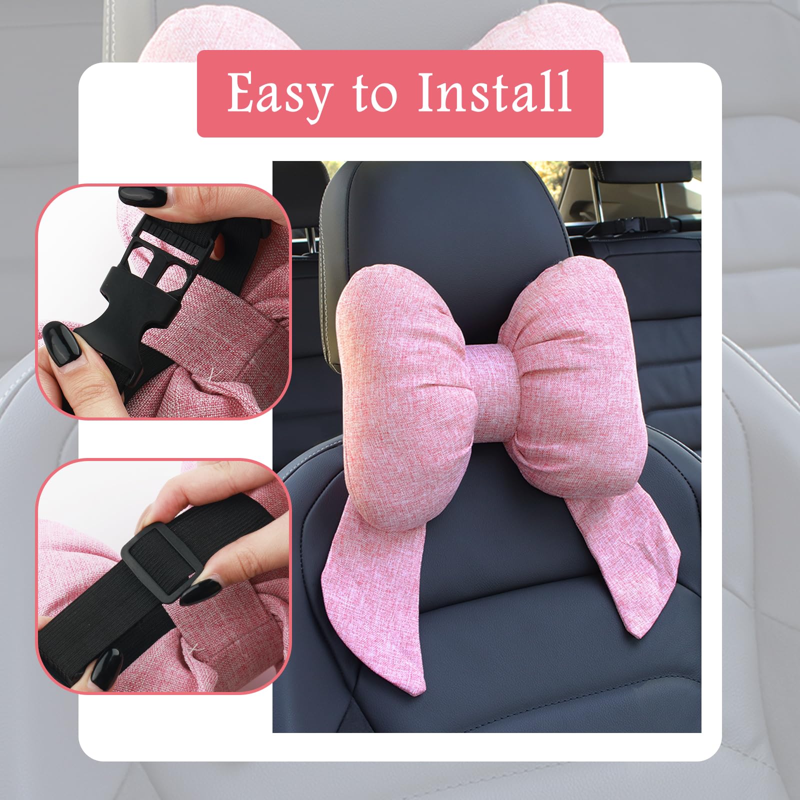 Figpade Cute Bow Car Headrest Pillow,Comfortable & Breathable Car Neck Pillows for Relief Neck Fatigue,Universal Head Rest Pillo