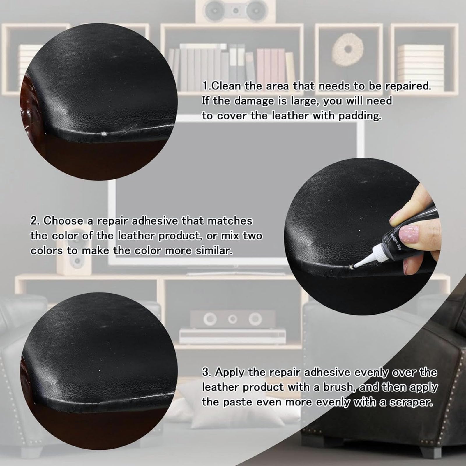 ROFPM Leather Repair Kit, Vinyl Reapir Kit for Furniture, Couch, Sofa, Jacket, Car Seats, Purse, Chair, Car Interiors and Handba