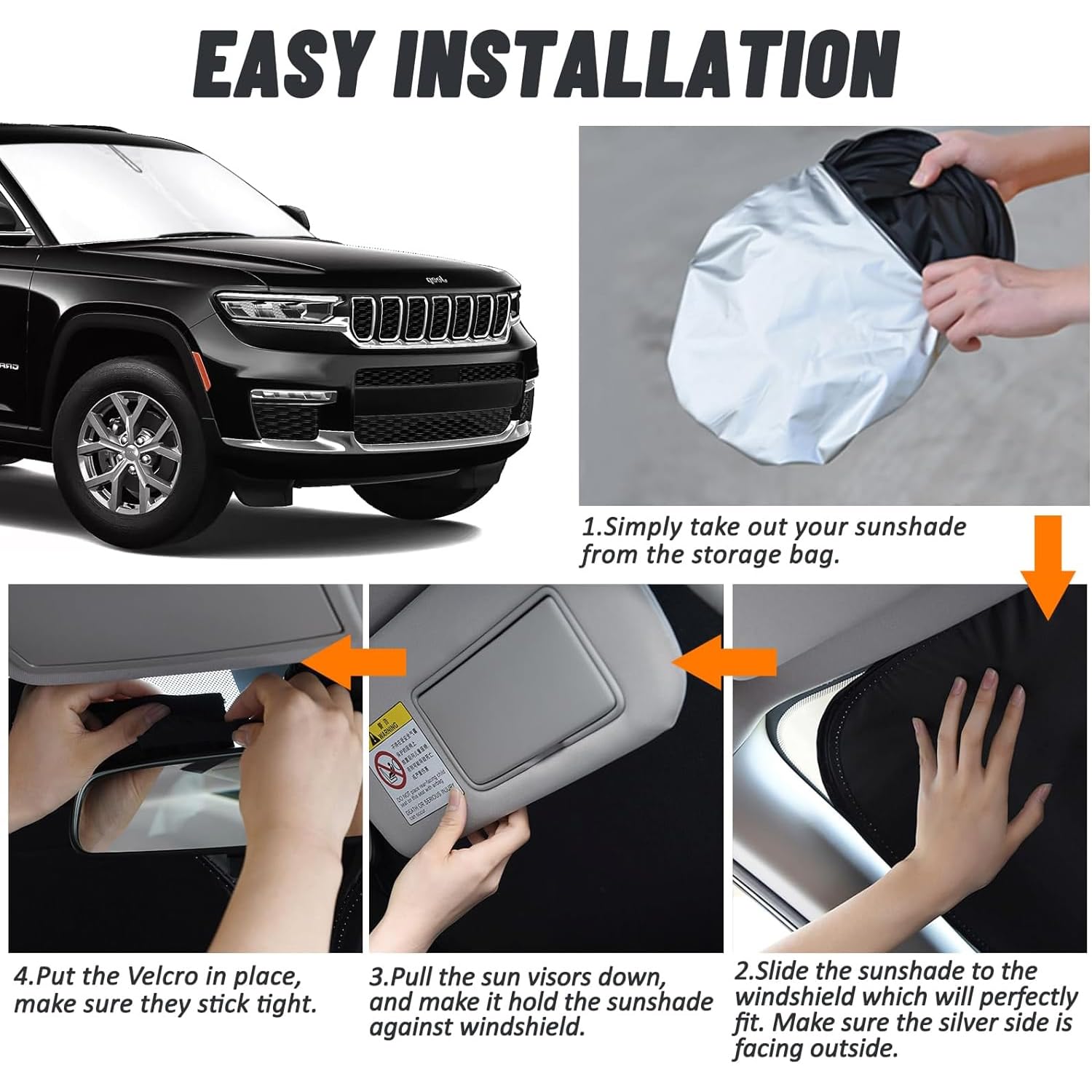 Bestview Windshield Sun Shade for 2022-2025 Jeep Grand Cherokee Accessories,Custom Fit Front Window Sunshade Sun Visor Protector