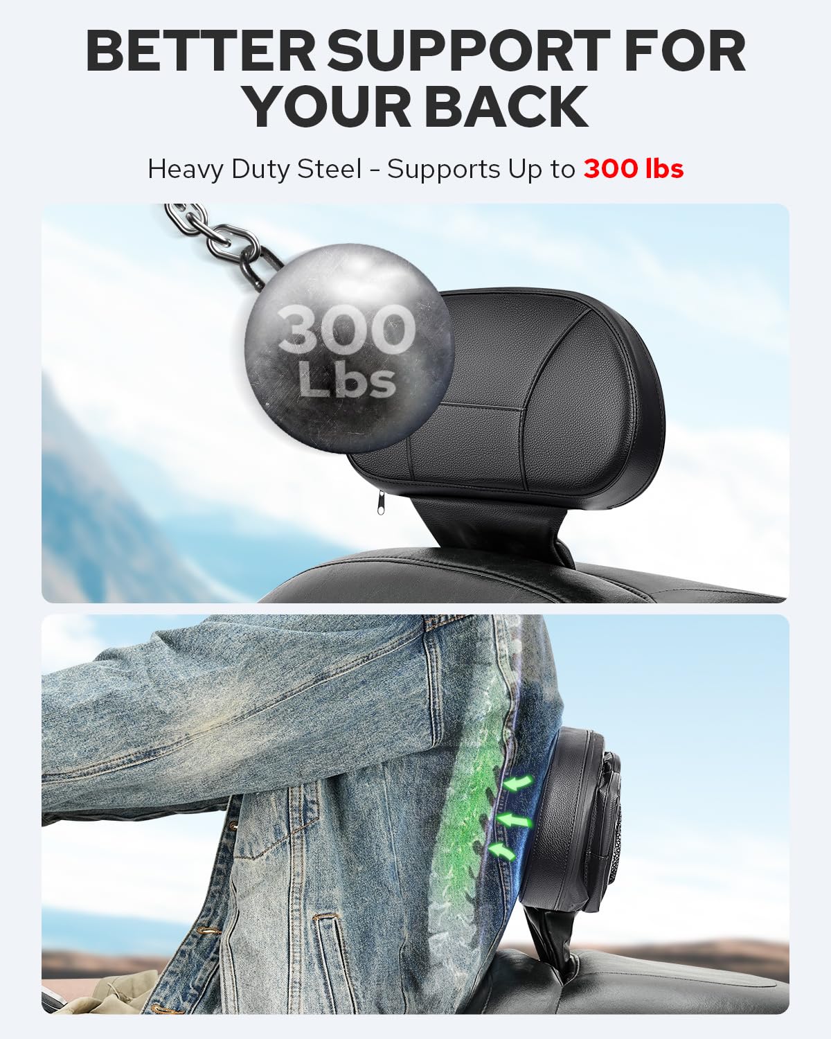 Benlari Driver Rider Backrest, Adjustable Detachable Plug-in Rider Back Rest Pad Fit for Harley Davidson Touring Street Glide El