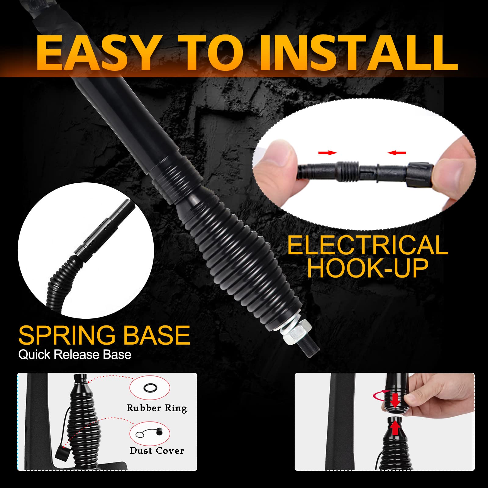 Viswiker 2PCS 3FT UTV Whip Lights with Spring Base & Rocker Switch, LED Whip Light with App & Remote Control, Spiral Chasing Col