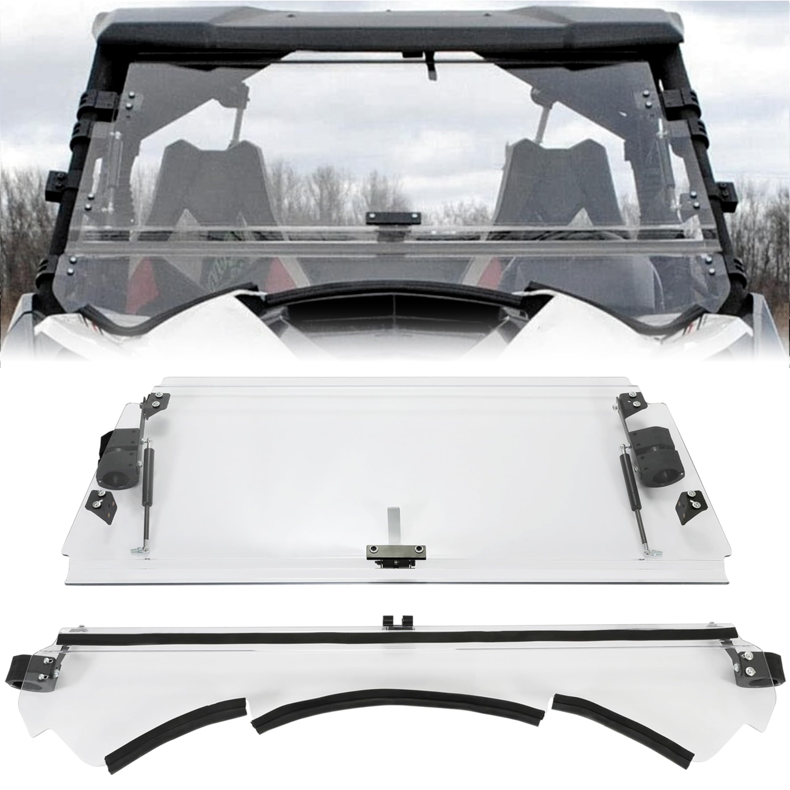 KUAFU 2-in-1 Flip Windshield Compatible with 2013-2018 Can-Am Maverick/ Maverick Max/ Maverick Turbo Max Fold Down Open Closed W