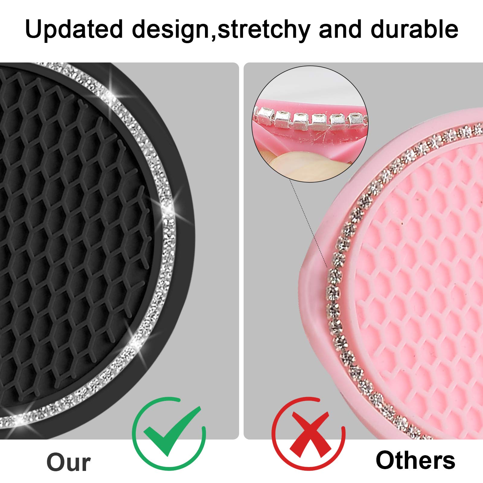 Bling Car Coaster, Shanshui Universal Vehicle Cup Holders For Car Cute Silicone Anti-Slip Insert Coaster Crystal Rhinestone Inte