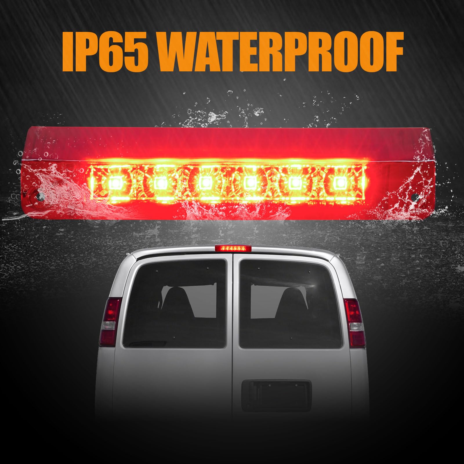 Cxdar Third 3Rd Brake Light Led For 2003-2017 Chevy Express, High Mount Rear Brake Lights Assembly For 03-17 Gmc Savana, Waterpr