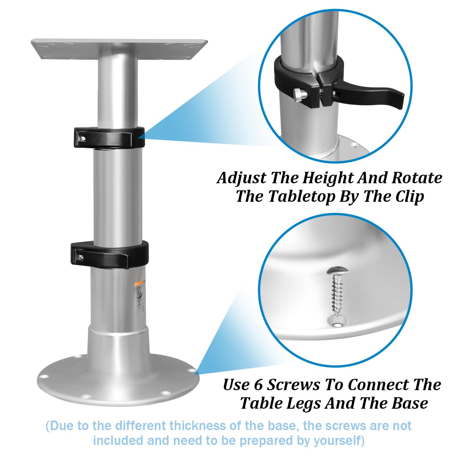 Adjustable RV Table Pedestal Stand Leg with Gas Lift, 3 Levels Pneumatic Table Leg Base Mount for RV Marine Boat Yacht, One-Leg