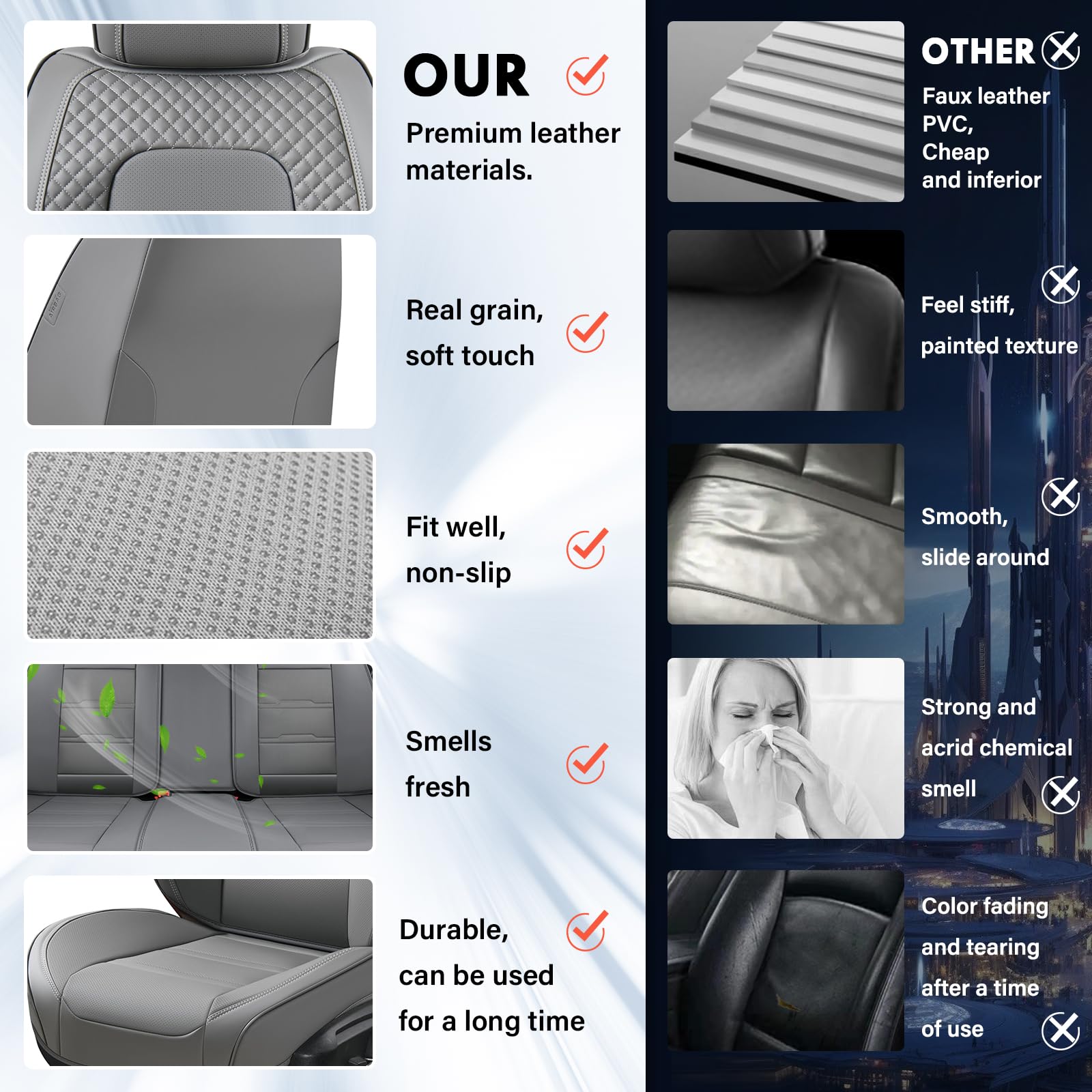 Coverado Car Seat Covers Front Seats, 2 Piece Car Seat Protector With Removable Headrest, Nappa Leather Breathable Front Seat Cu