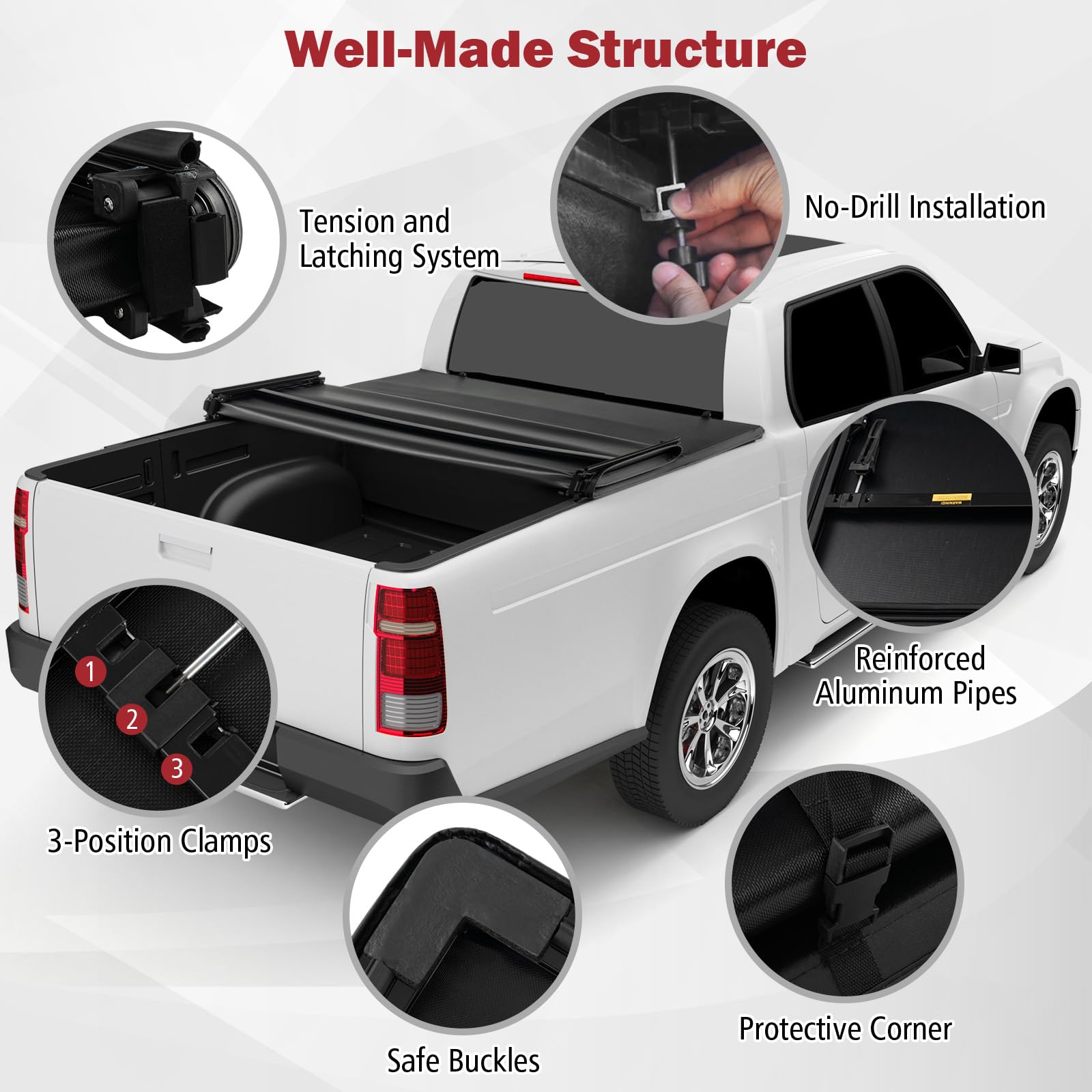 Ironmax Truck Bed Cover, Soft Tri-Fold Truck Tonneau Cover Compatible With 2015-2023 Ford F150 Standard Short Bed, Fleetside 6.5 Feet Bed