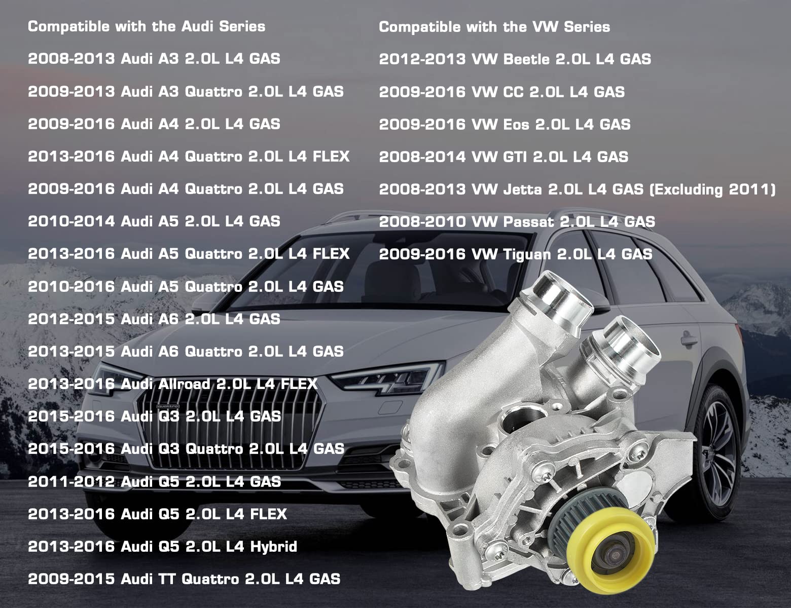 Aumzong Electric Engine Water Pump Assembly Compatible with 2008-2016 Audi A3 A4 A5 A6 Q3 Q5 TT Quattro Allroad VW Beetle CC Eos