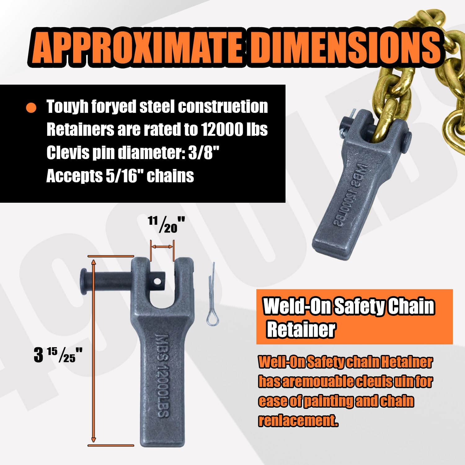 TKK 2-Pack Trailer Safety Chain - 35 Inch Chain with 5/16'' Clevis Snap Hook and Retainer | 21,000 lbs Break Strength | Secure T