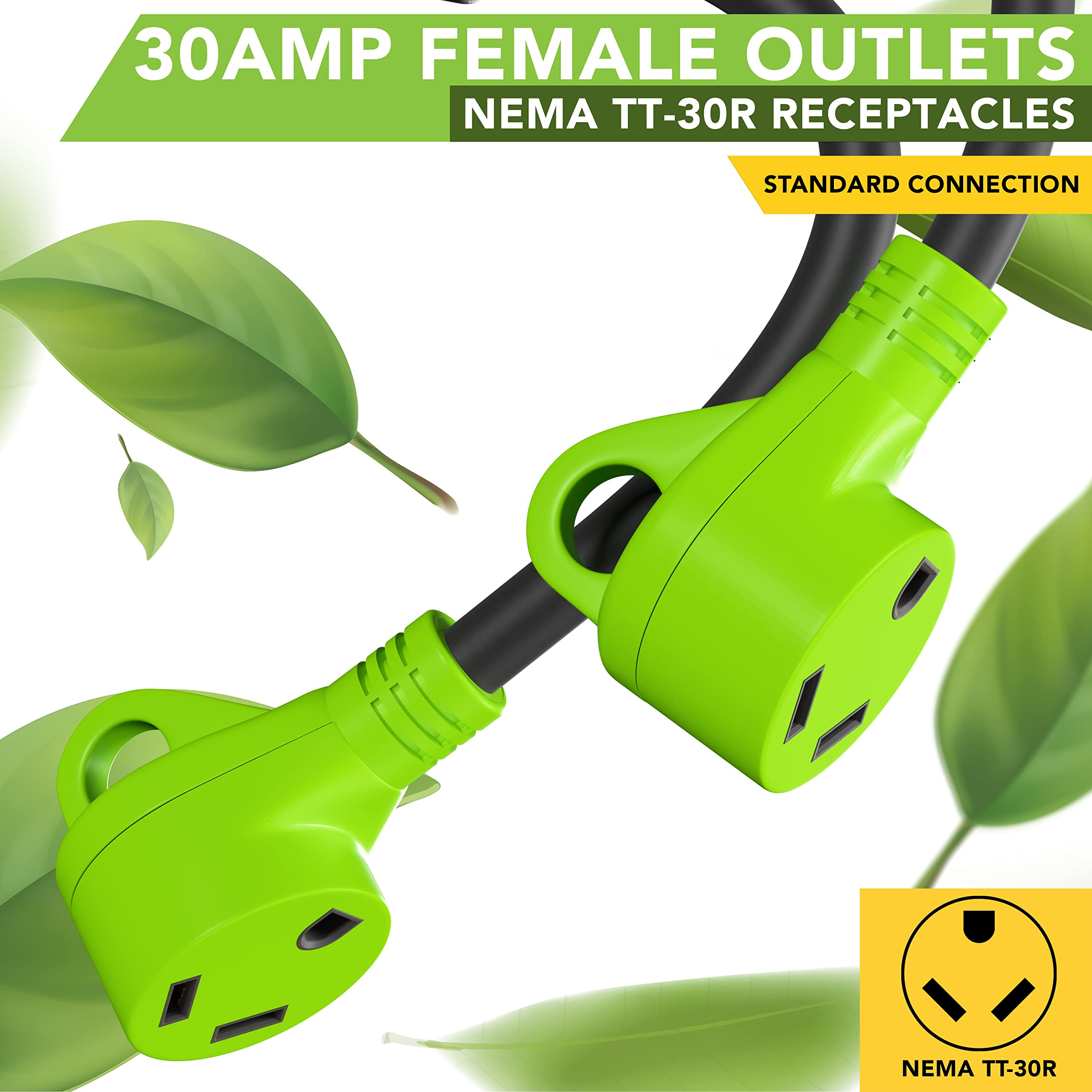 Leisurecords 24'' Rv Y Adapter Cord 30 Amp Male Plug To Two 30 Amp Female 2.5 Feet With Handle