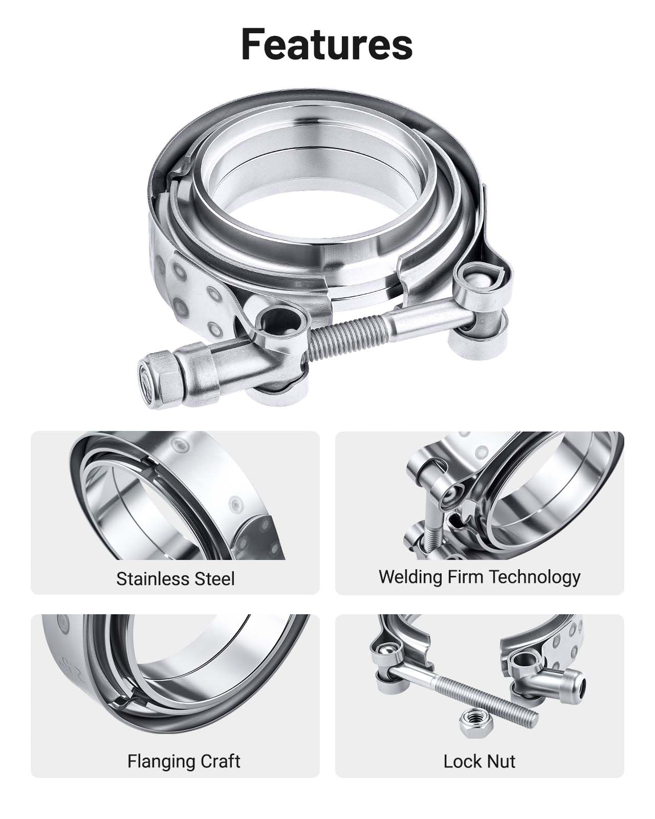 Evil Energy 2.25 Inch V Band Clamp With Flange Male Female Stainless Steel 2Pcs