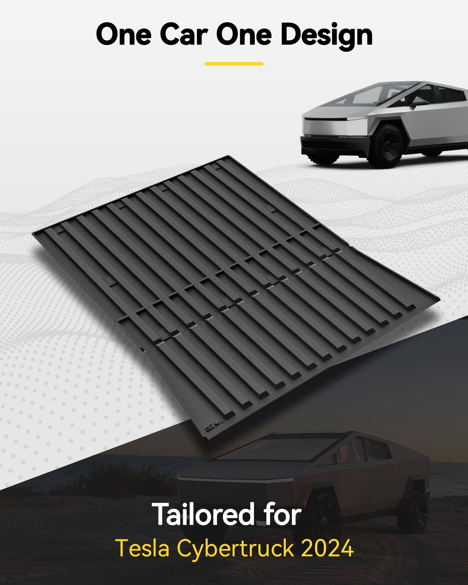 3W Tesla Cybertruck Pickup Trunk Mat Set 2024,Tpe All Weather Custom Fit Pickup Trunk Mat For Tesla Cybertruck 2024 3Pcs Cybertr