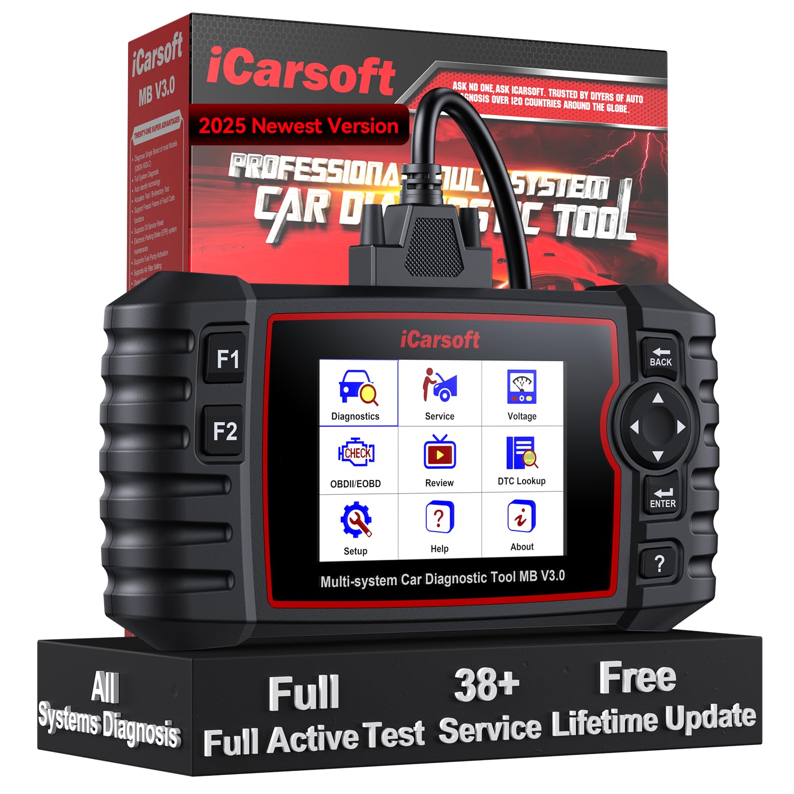 iCarsoft MB V3.0 Bidirectional Diagnostic Tool for Mercedes-Benz/Sprinter/Smart/Maybach 38+ Service All Systems OBD2 Scanner Qui