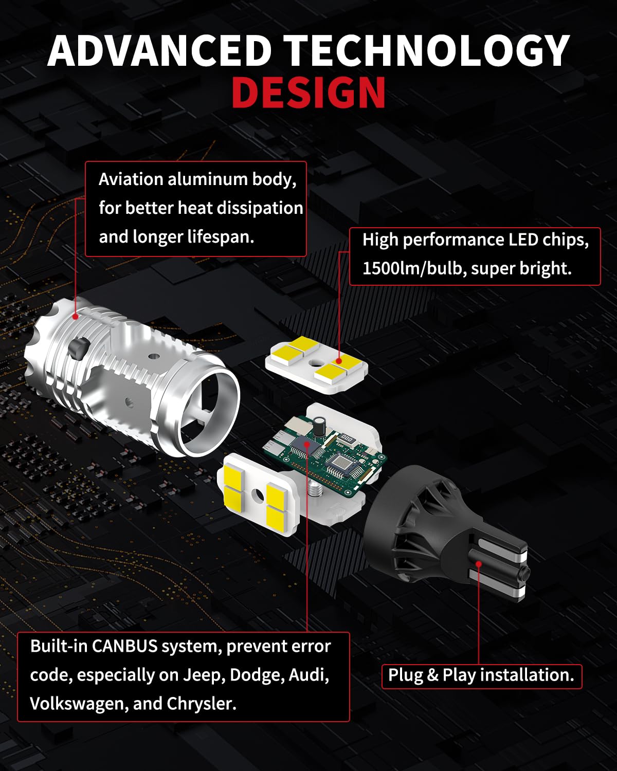 Lasfit 921 Led Bulb Reverse Lights 912 T15 Back Up Light Canbus Error Free W16W 906 Reversing Bulb 904 916 6000K Xenon White New