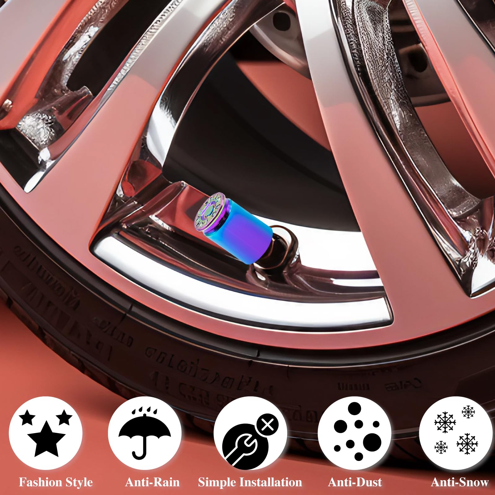 Meajoo 4Pcs Bullet Shell Tire Valve Stem Caps, Aluminum Alloy Car Air Stem Cap, Universal Dustproof Tire Valve Stem Covers For C