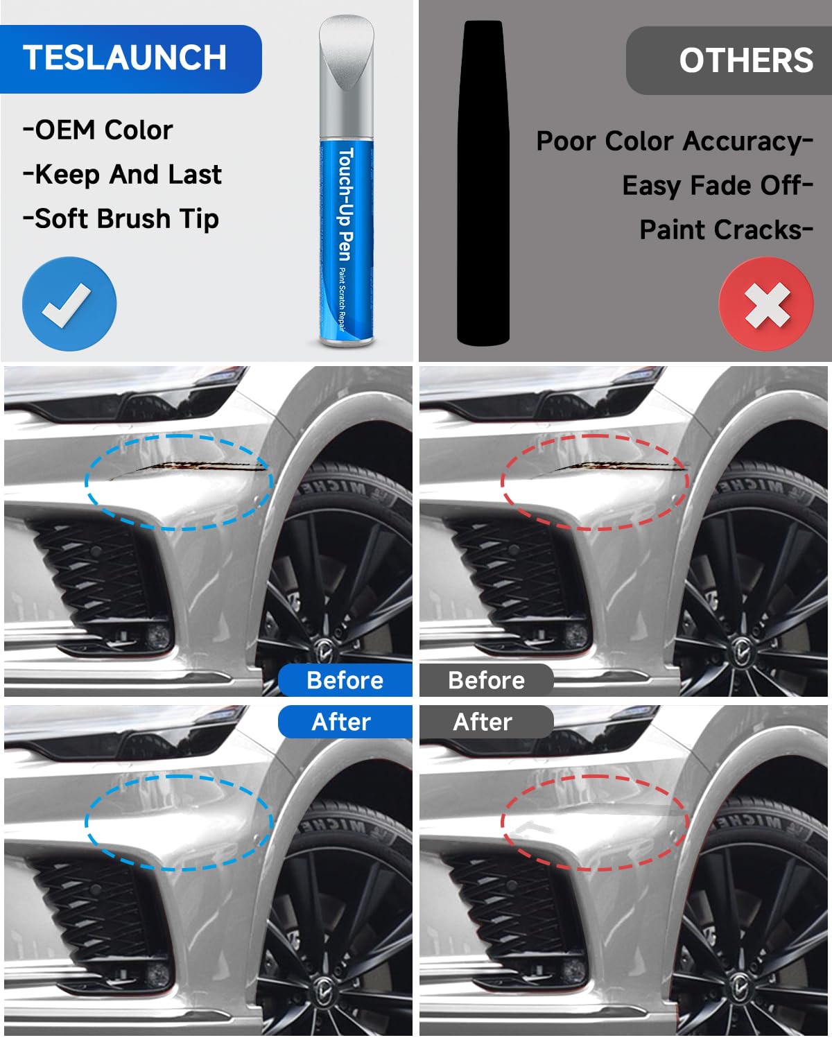 Teslaunch 1J4 Silver Lining Metallic Touch Up Paint Compatible with Lexus Exact Match Touch Up Paint Car Scratch Repair