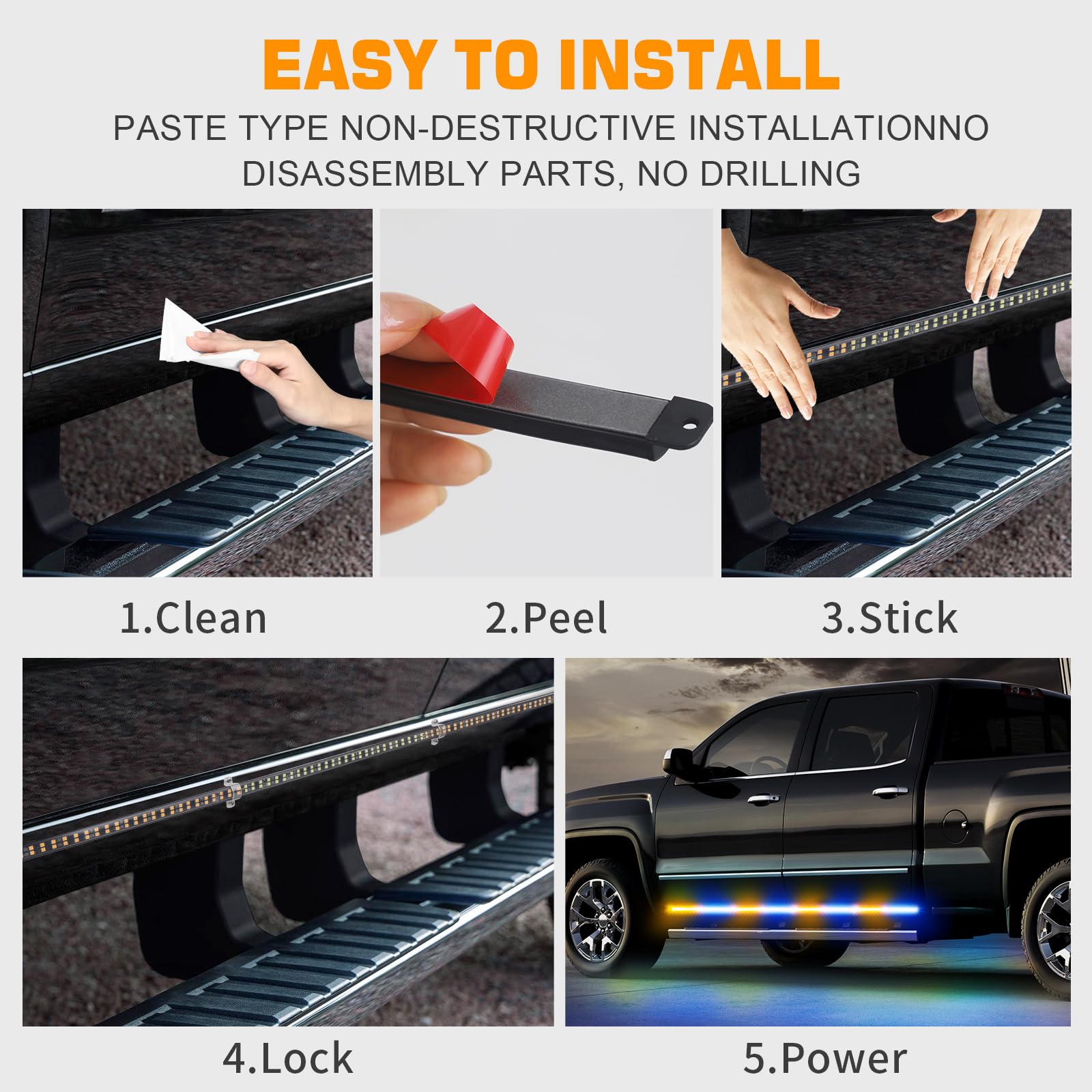 Xridonsen 2Pcs 70 Inch Truck Amber Blue Strobe Lights Strip 864 Led Emergency Running Board Lights Flashing Warning Hazard Cauti