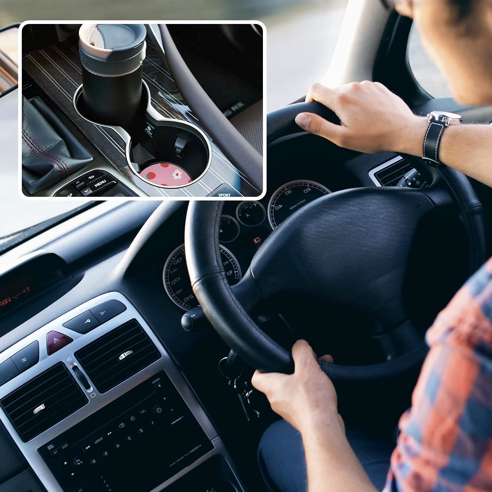 Susiyo Car Coasters 2 Pack, 2.5Inch Absorbent Ceramic Coaster For Cup Holder (Strawberry)