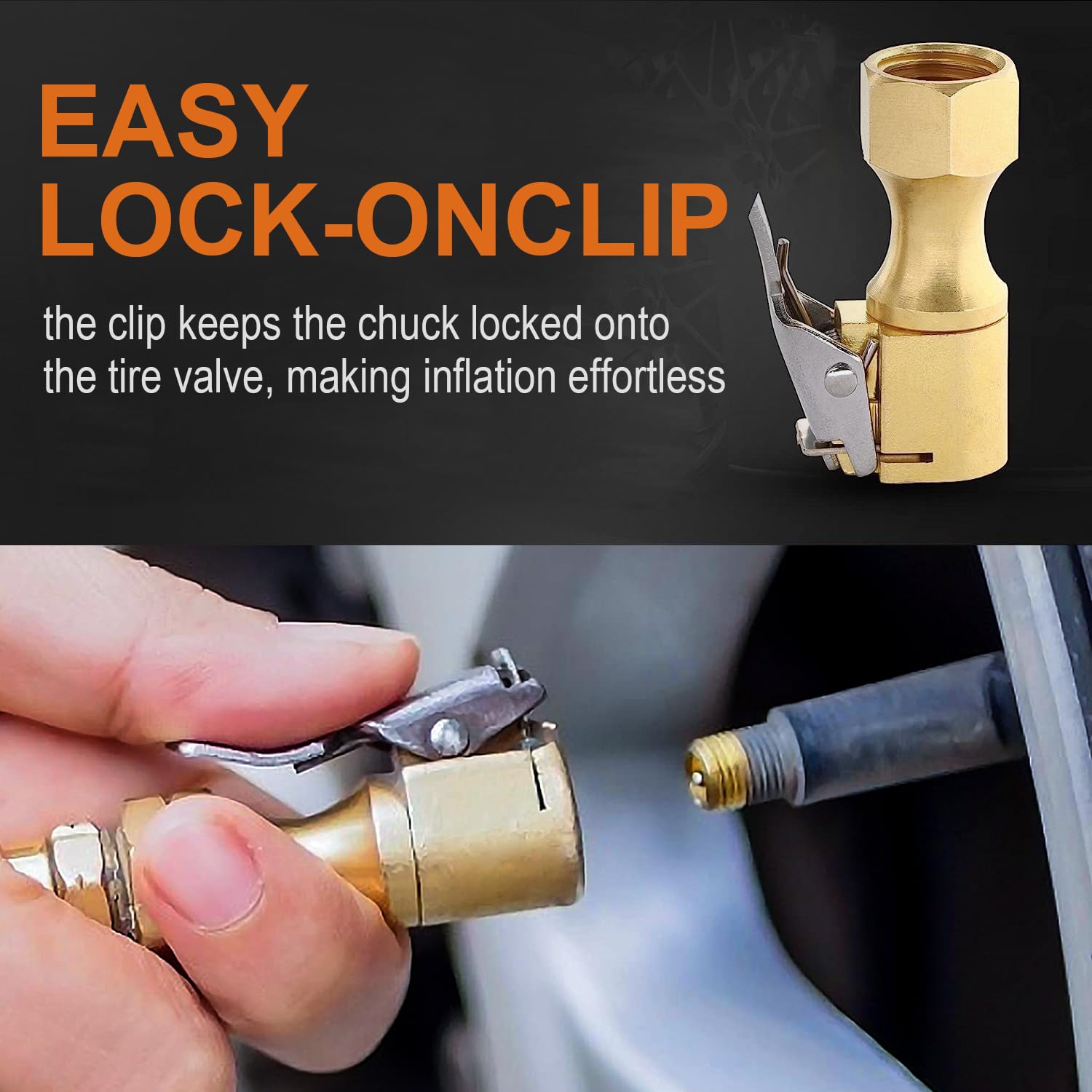 Safelife Brass Air Chuck Closed Flow Tire Chuck Heavy Duty Lock On Tire Inflator Chuck With Clip