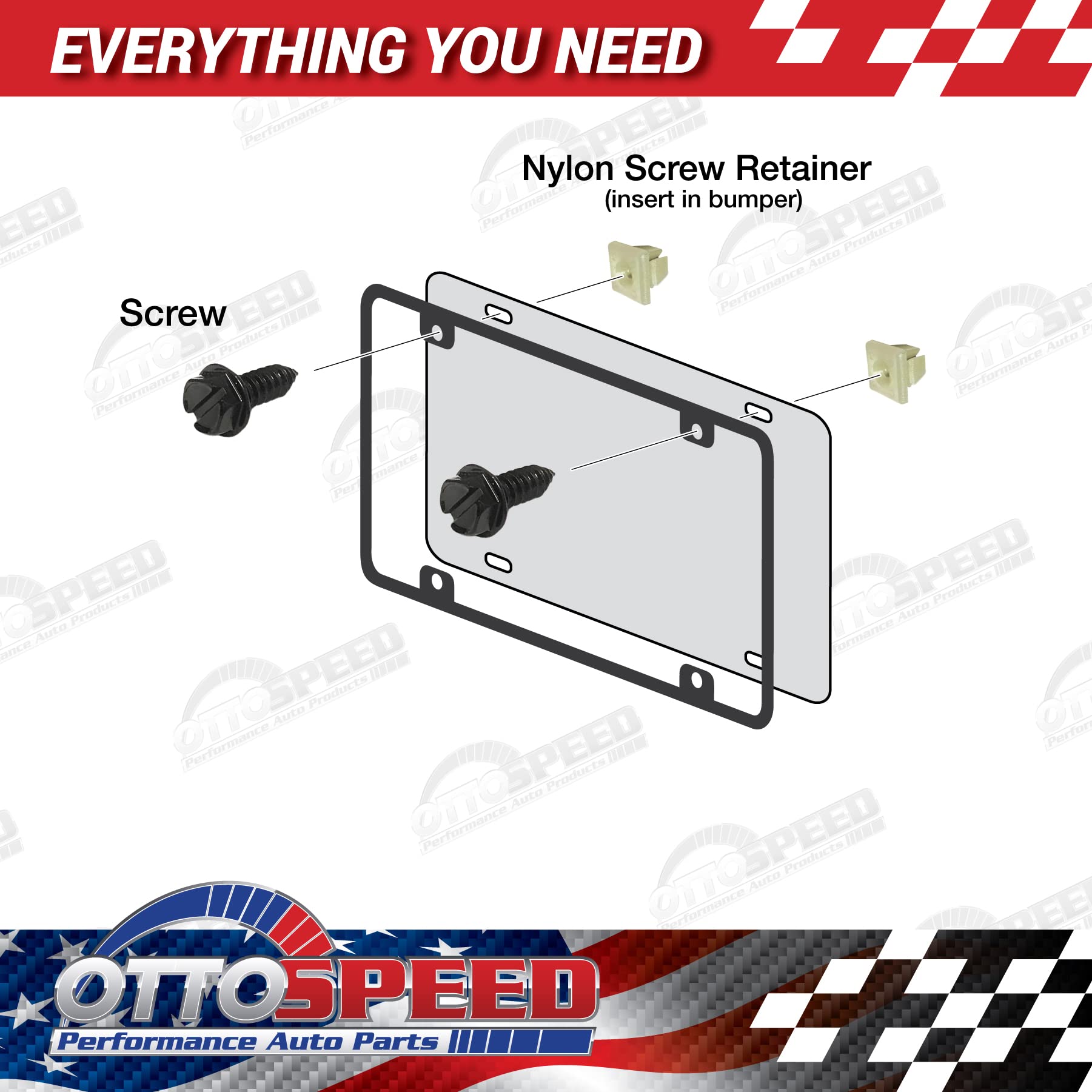 License Plate Screw Kit - Black, Oem Style Fasteners With Nylon Screw Retainers For Mounting Front And Back License Plates On Ca