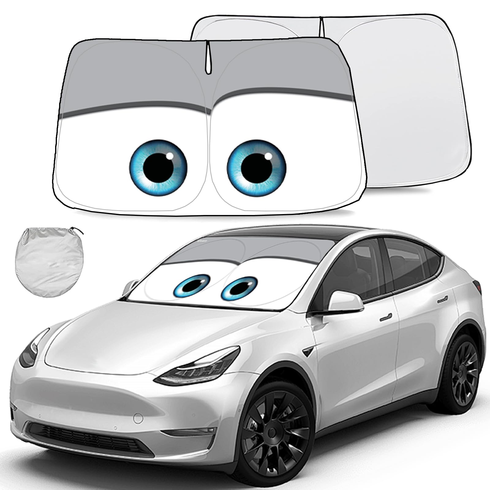 Gven Sunshade For Tesla Model Y Accessories 2025 Funny Eyes Windshield Sun Shade Car Front Window Shade For Tesla Model 3 Access