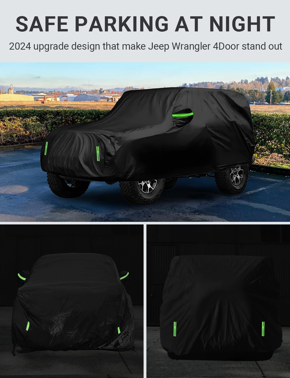 Proadsy 6 Layers Car Cover Custom Fit For Jeep Wrangler 4 Door Jk Jl Yj Tj 2018-2024 Unlimited Sport Sahara Rubicon Windproof All Weather Waterproof Sun Rain Uv Dust Snow Protection Outdoor Covers
