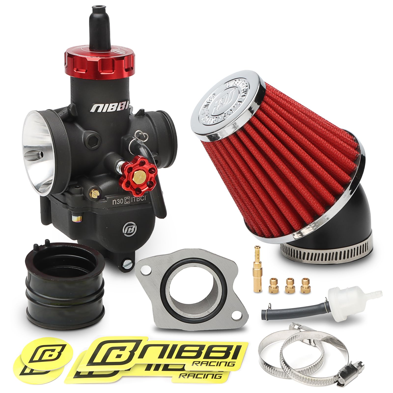NIBBI PE30 Carburetot for Hawk 250 Dirt Bike, with Air Filter Intake Manifold Connector, Hawk250 Carb upgrade Performance Enhanc