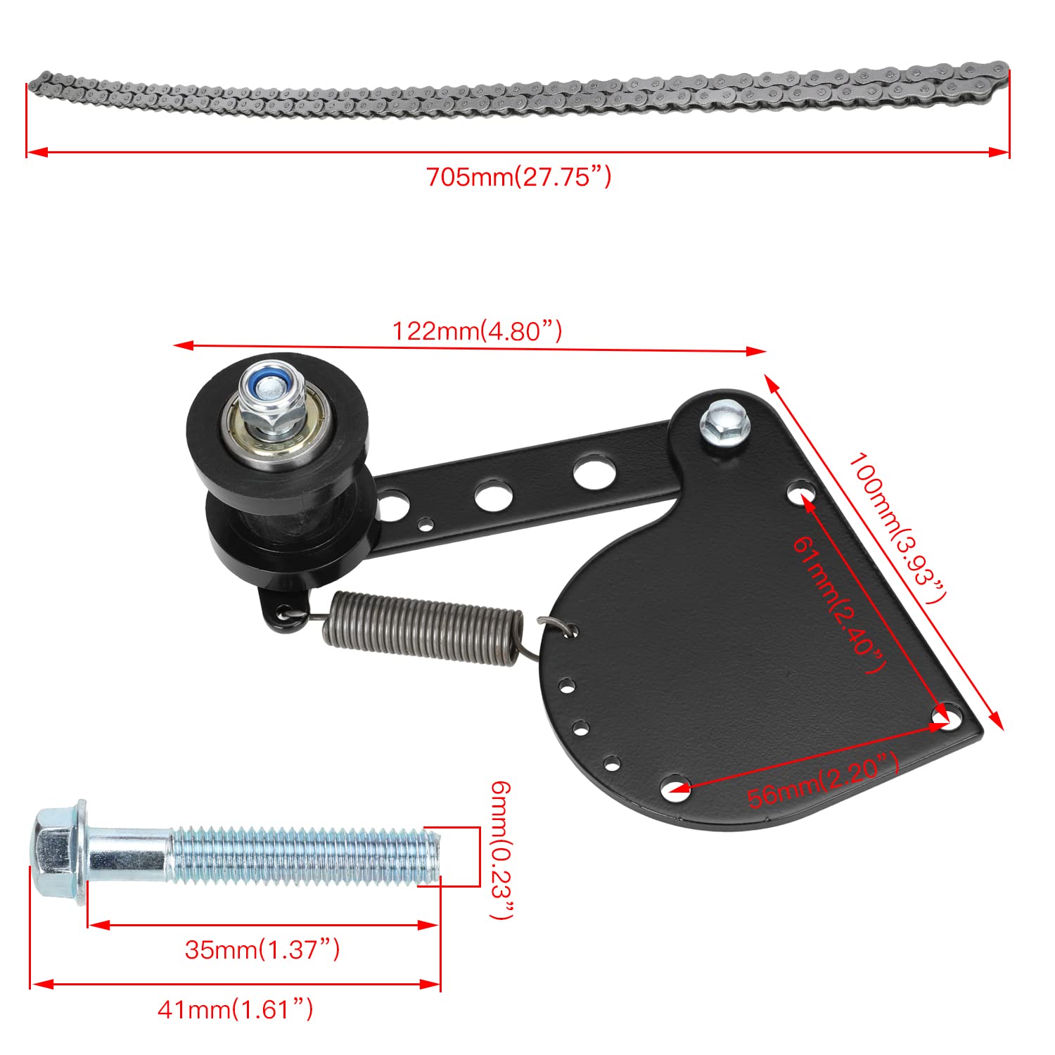 YOXUFA 415H Chain 110L Links with Motorized Bike Chian Tensioner Adjuster Kit for 2 Stroke Motorized Bicycle 100cc 80cc 49cc 50c
