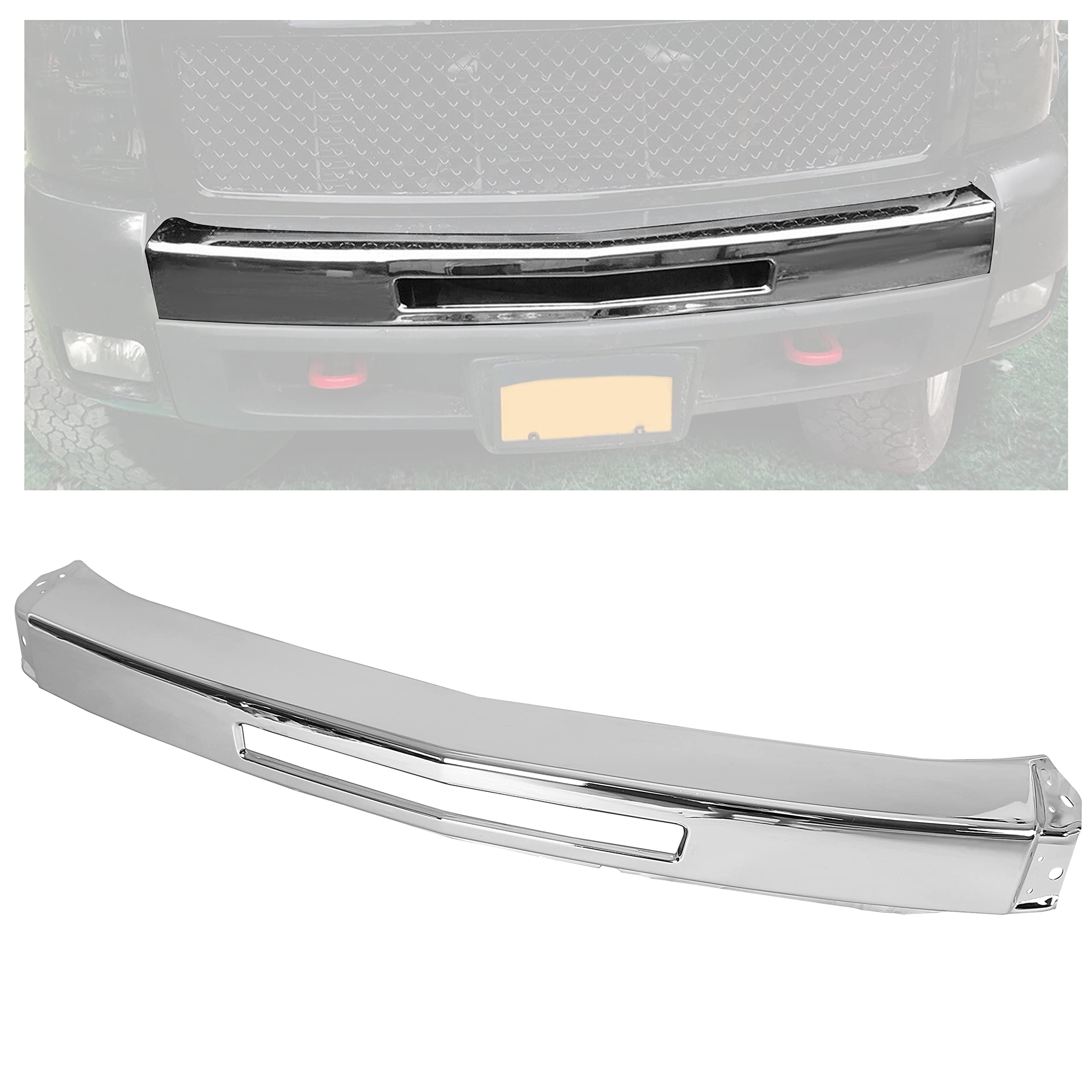 ECOTRIC Impact Bar Compatible with 2007-2013 Chevy Silverado 1500 2500 3500 Pickup Front Bumper Impact Face Bar Chrome Steel Rep