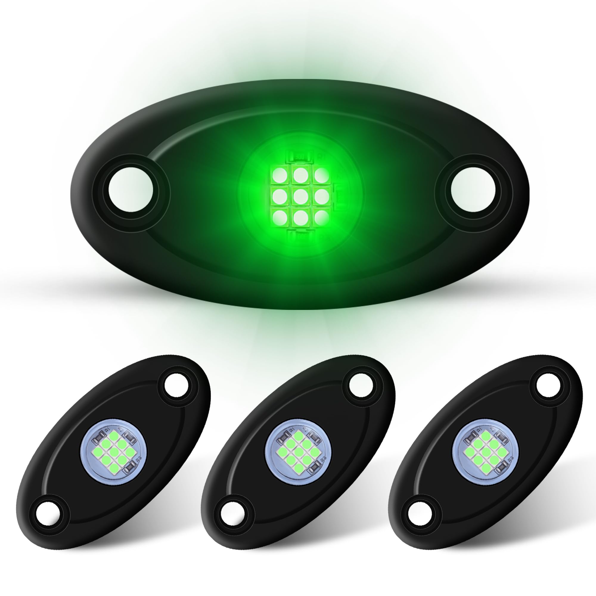 Ly8 4 Pods Led Rock Lights Green Waterproof Underglow Neon Underbody Fender Light Kits For Trucks Car Atv Suv Boat (Green)