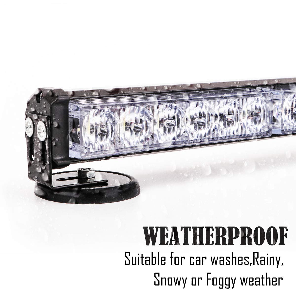 Le-Jx 24” Amber/White Wireless Traffic Advisor Emergency Lights Bar Battery Led Strobe Warning Light Roof Top Hazard Flash With Magnetic Base Mount And 12V Rechargeable Plug ( 24 Leds)